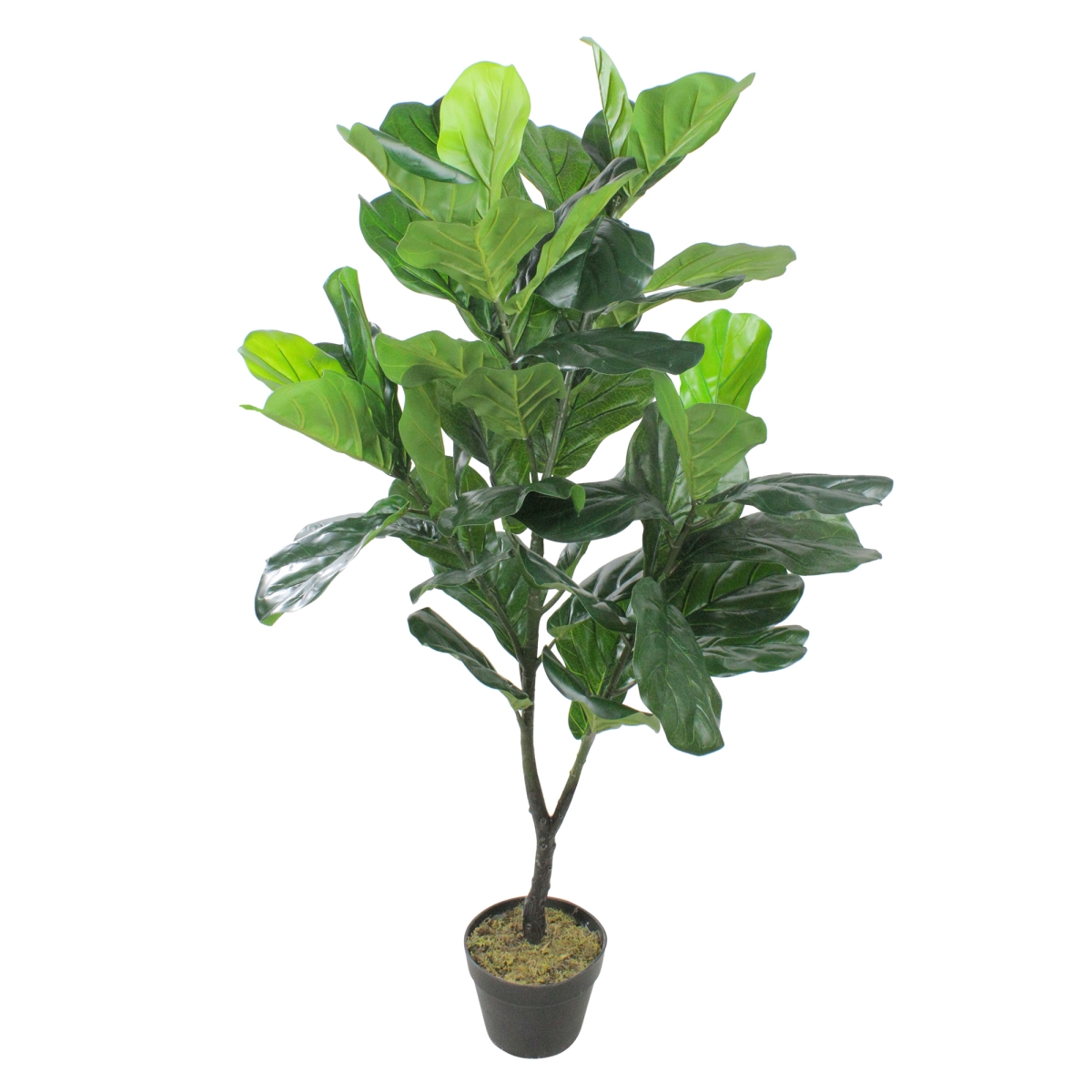 49 in. Two Tone Wide Fiddle Leaf Artificial Potted Floor Plant, Green