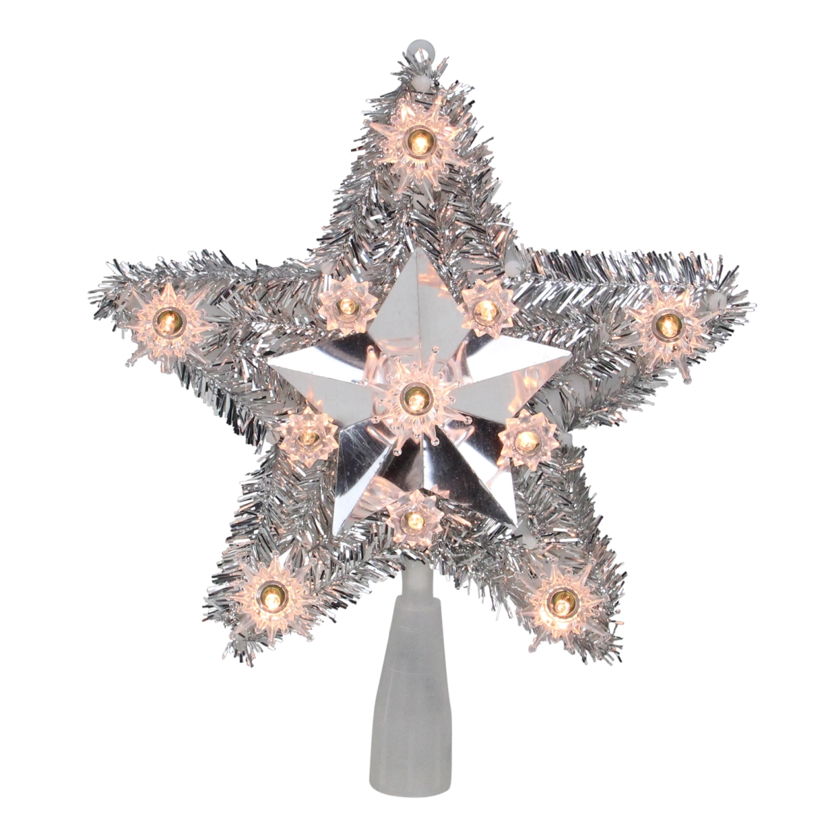 33406548 9 in. Tinsel Star Christmas Tree Topper with Clear Lights -  NorthLight