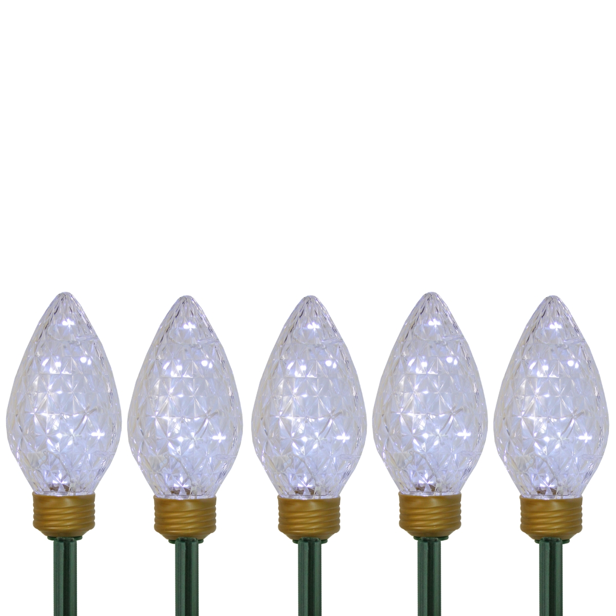 Lighted LED Jumbo C9 Bulb Christmas Pathway Marker Lawn Stakes with Clear Lights, Set of 5