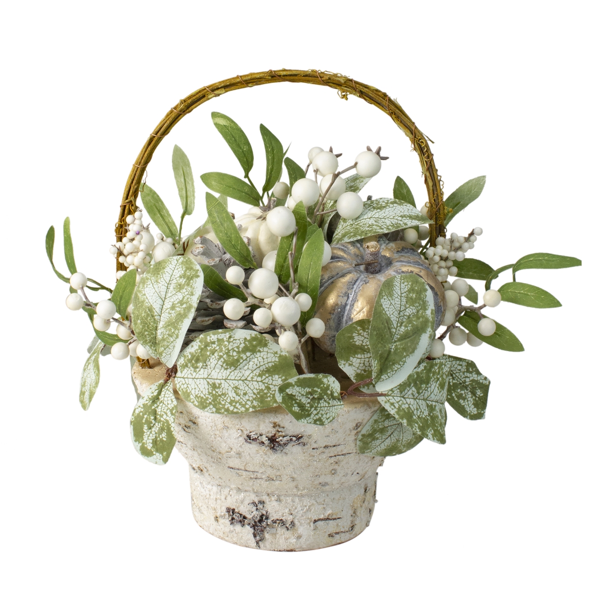 13 in. Pumpkin Berries & Leaves Artificial Fall Harvest Twig Basket