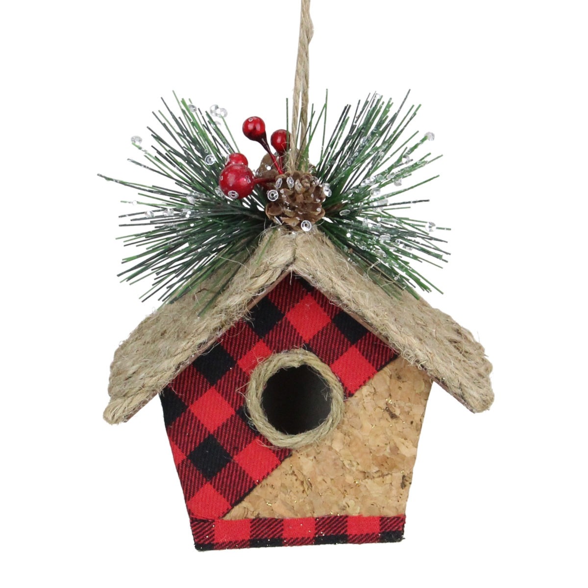 5.75 in. Red & Black Buffalo Plaid Hanging Bird Tree Christmas Ornament