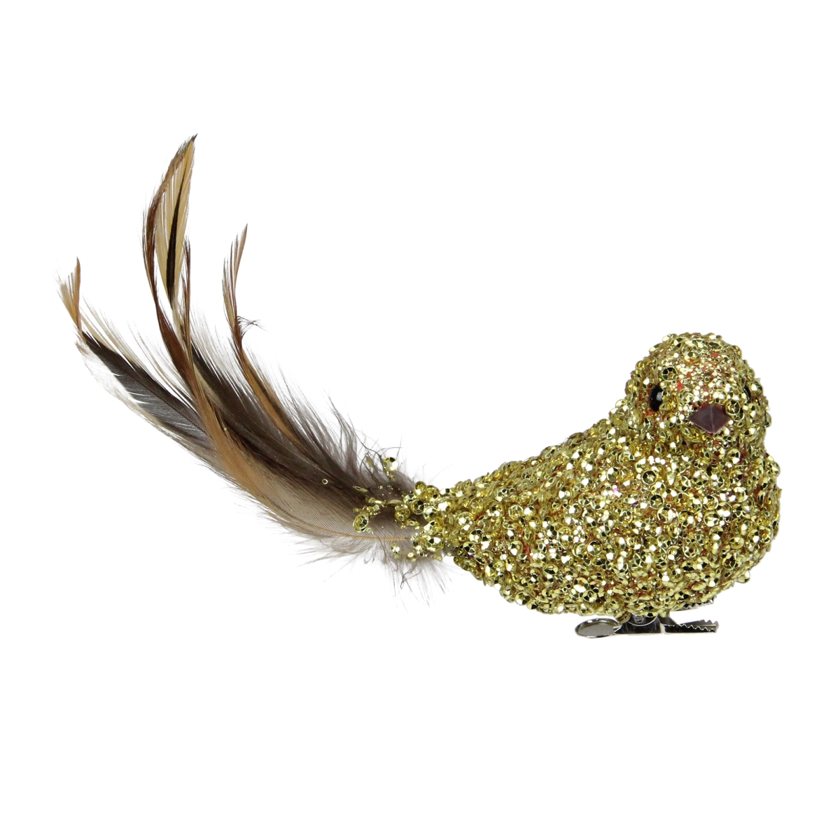 Picture of Northlight 33530762 6.5 in. Gold Sequined Bird with Feather Tail Christmas Ornament with Clip