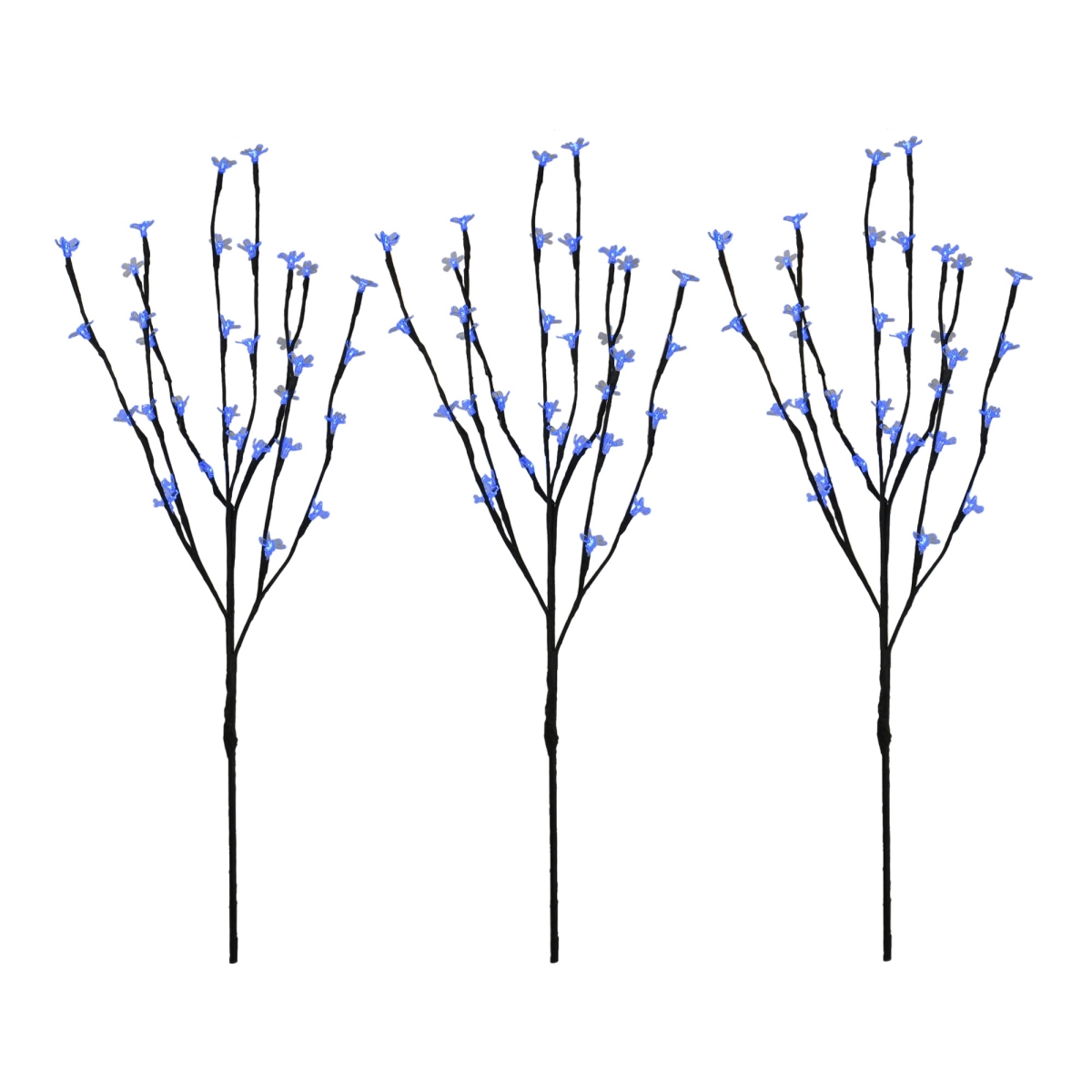 2.5 ft. LED Cherry Blossom Lighted Branch Outdoor Artificial Tree - Blue Lights Set of 3