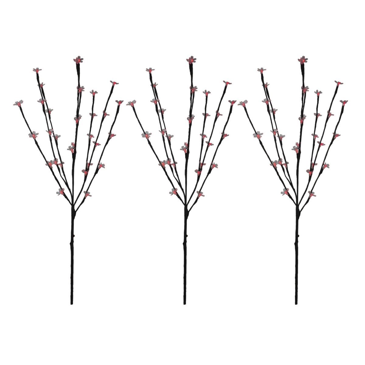 33681568 2.5 ft. Red LED Cherry Blossom Lighted Outdoor Artificial Tree Branches - Set of 3