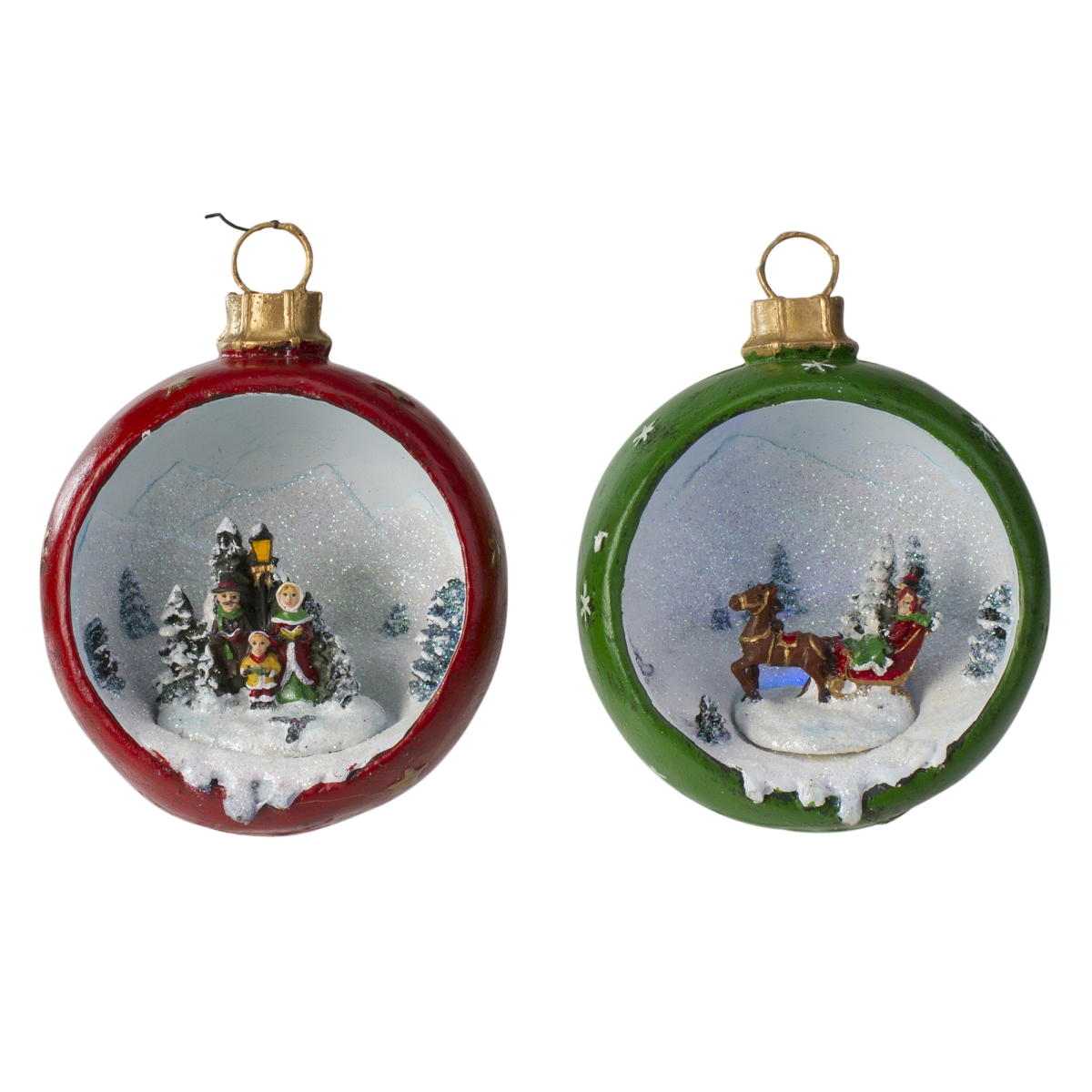 5.75 in. LED Lighted Winter Scene Christmas Ornament Decorations - Set of 2