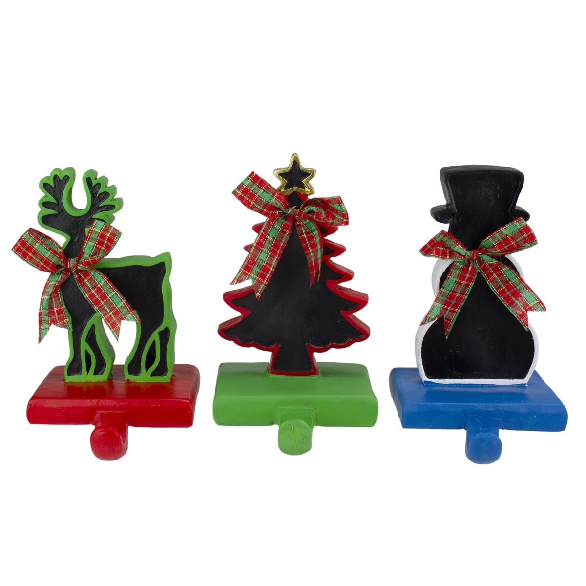 33534864 7 in. Reindeer Tree & Snowman with Chalkboard Christmas Stocking Holders - Set of 3
