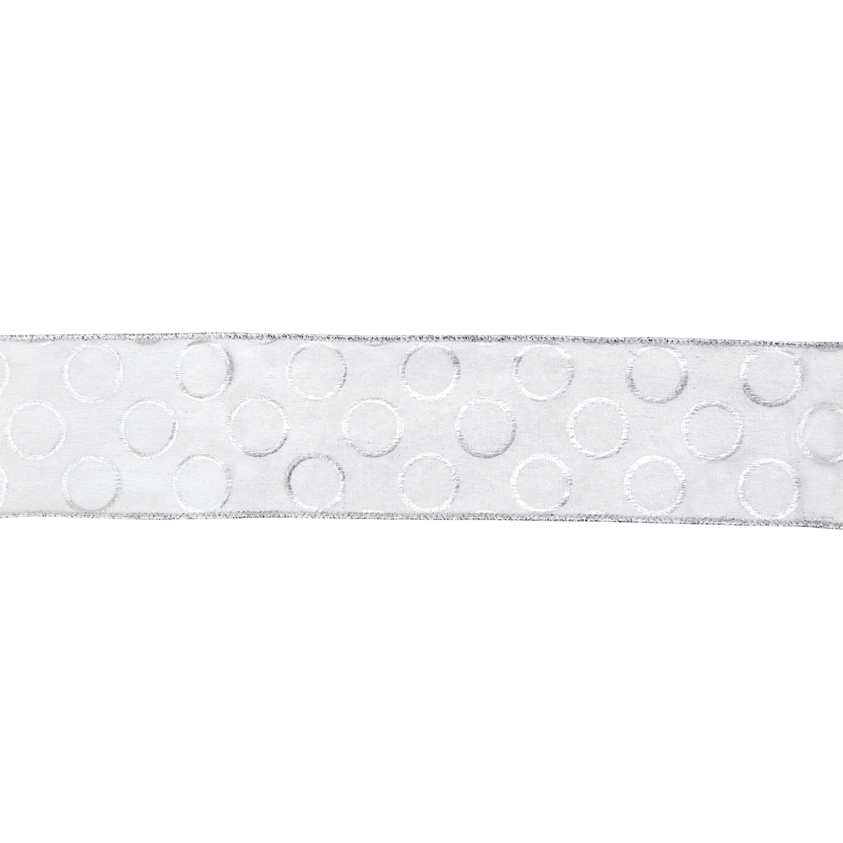 2.5 in. x 16 yards Snowy White & Metallic Silver Circle Wired Craft Ribbon