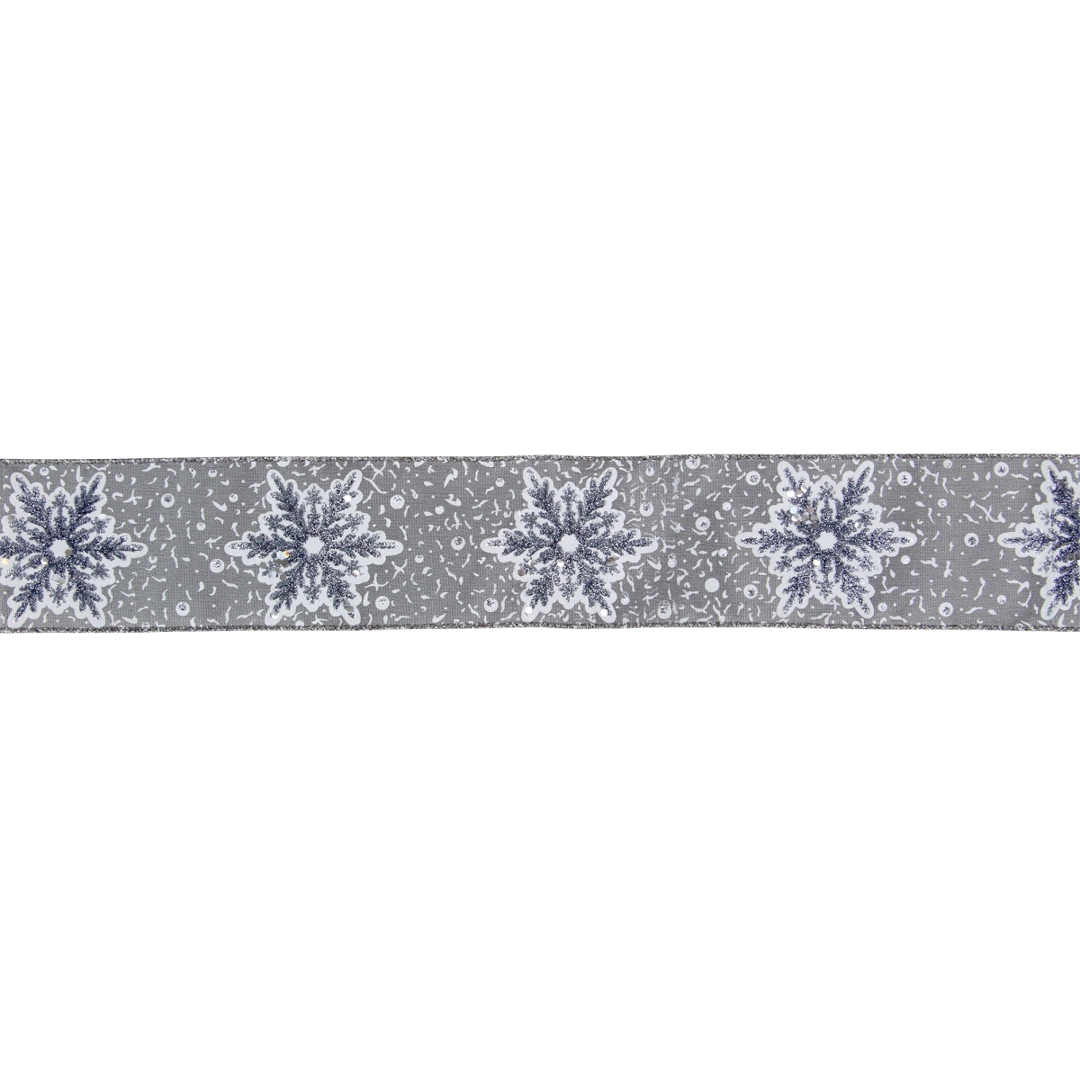 2.5 in. x 16 yards Grey & White Glitter Snowflake Wired Craft Ribbon