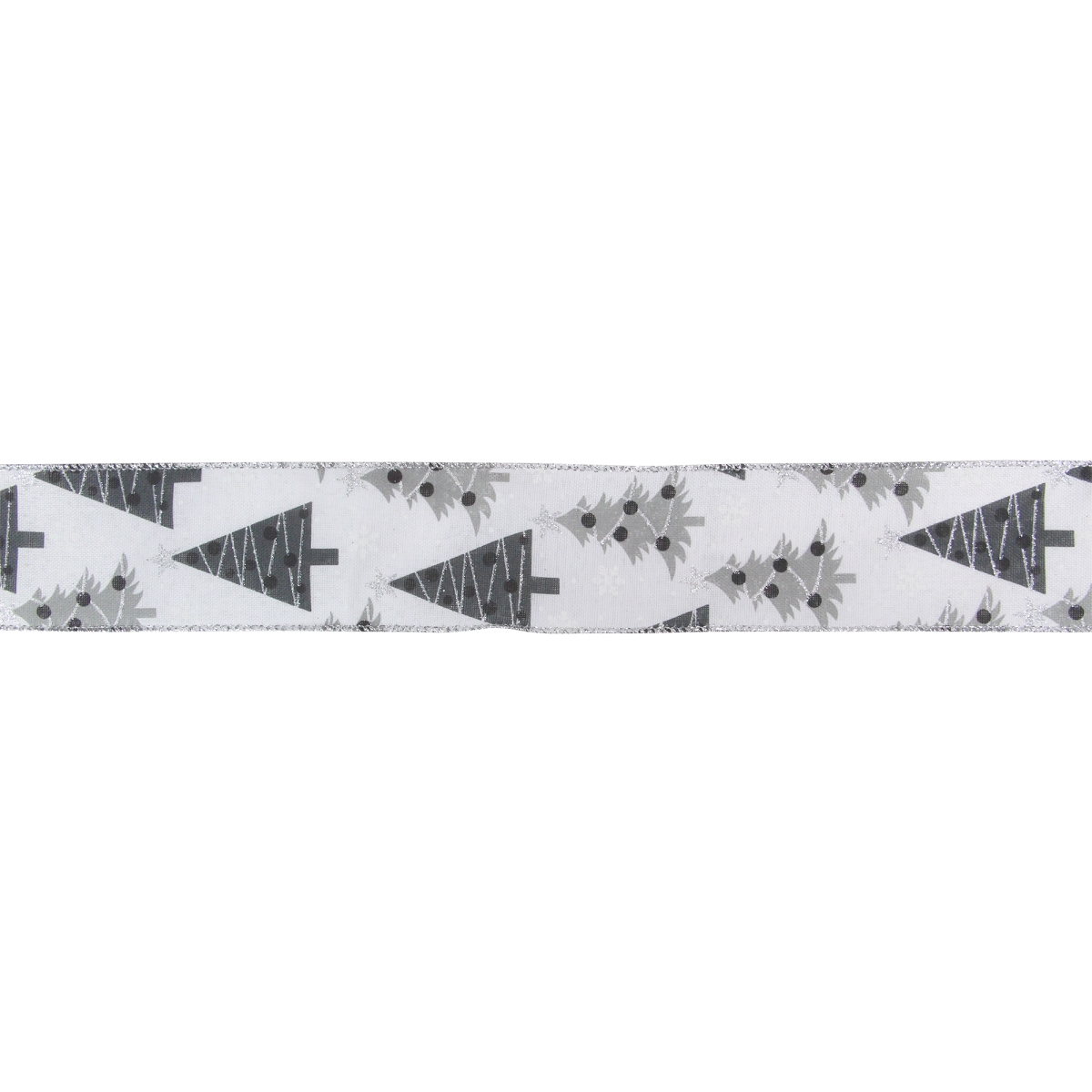 2.5 in. x 16 yards White Silver & Black Tree Wired Craft Ribbon