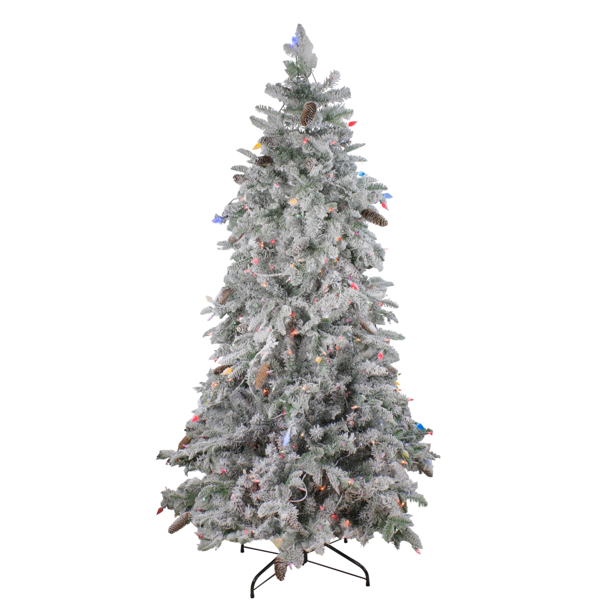 33537607 6.5 ft. Pre-Lit Flocked Dunton Spruce Slim Artificial Christmas Tree - Multi Lights -  NorthLight