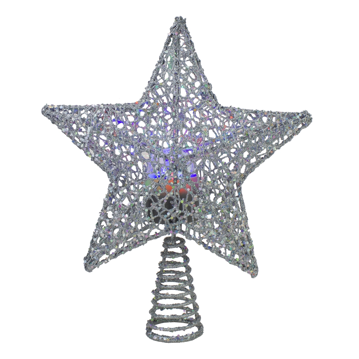 33663835 13 in. LED Lighted Silver Glittered Star with Rotating Projector Christmas Tree Topper -  NorthLight