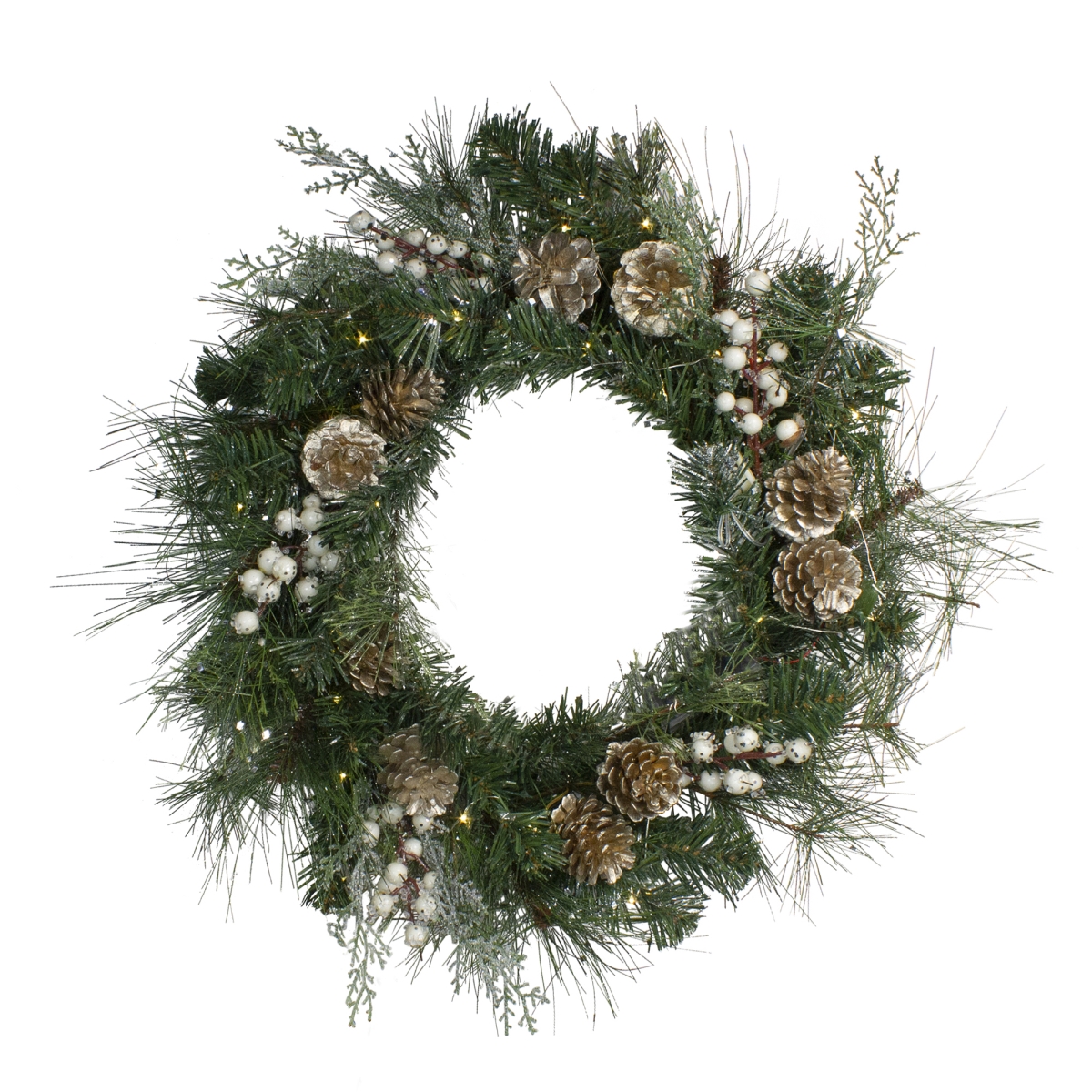 22 in. LED Champagne Gold Pine Cone & Berry Mixed Pine Wreath - Unlit