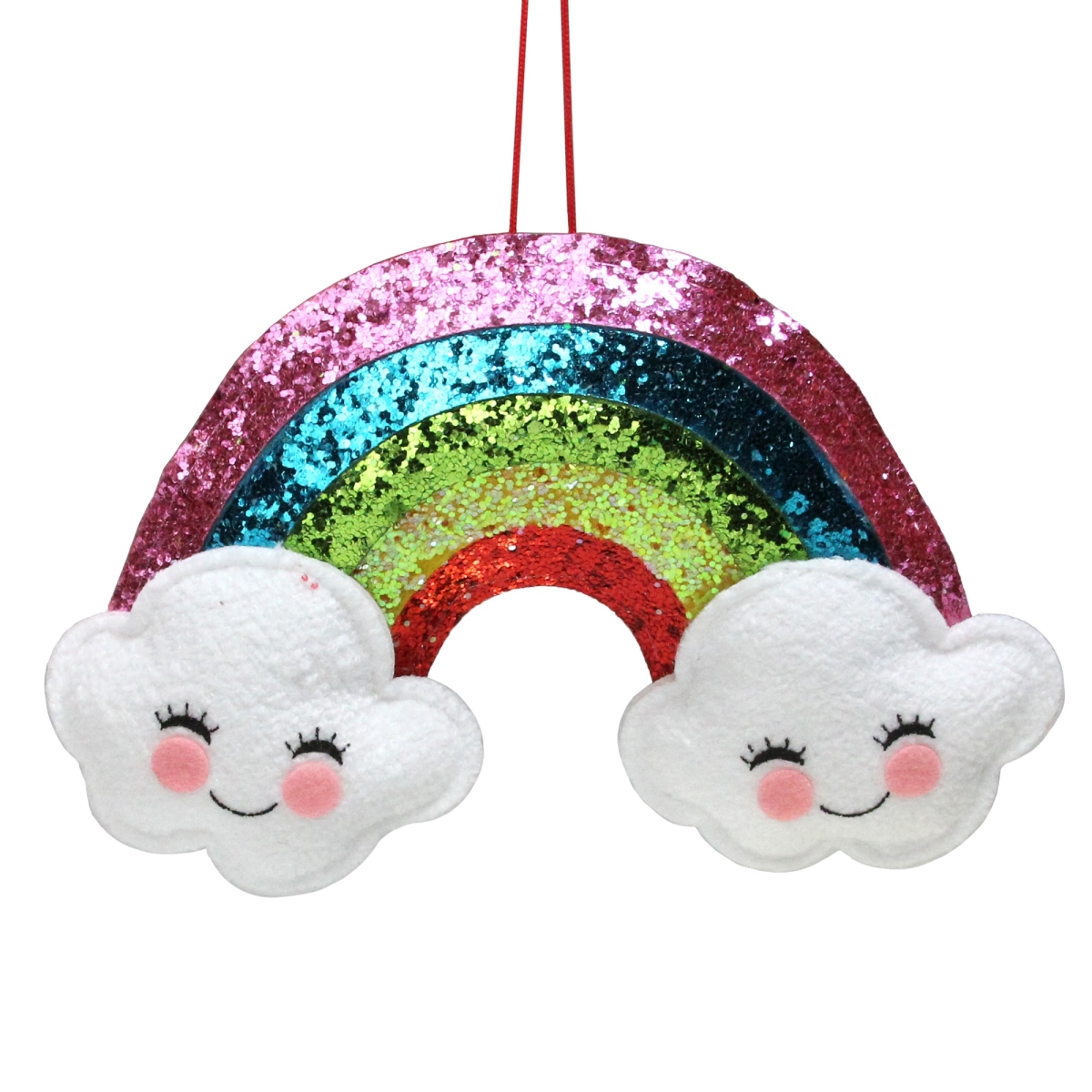 33750256 7 in. Glittered with Smiling Clouds Christmas Ornament, Rainbow