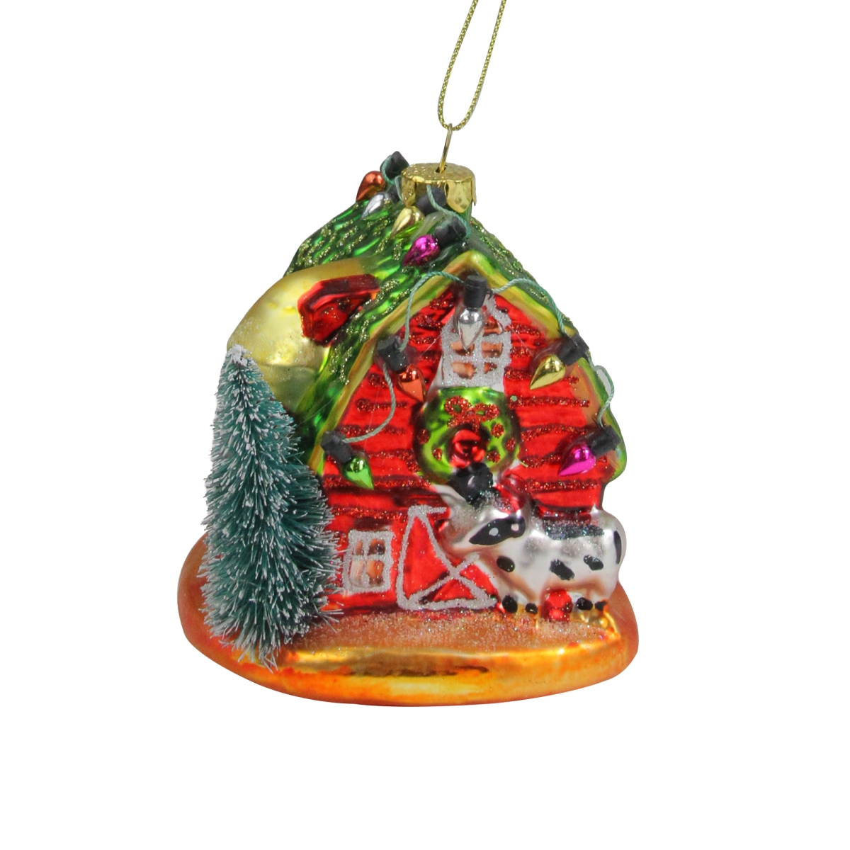 33750250 4 in. Festive Red Barn with Green Roof Glass Christmas Ornament -  NorthLight