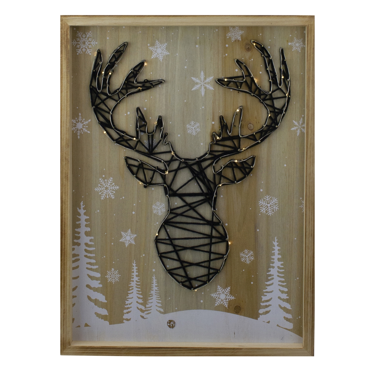 33677292 15.75 in. Wooden Reindeer with Snowflakes & Trees Lighted Christmas Box -  NorthLight