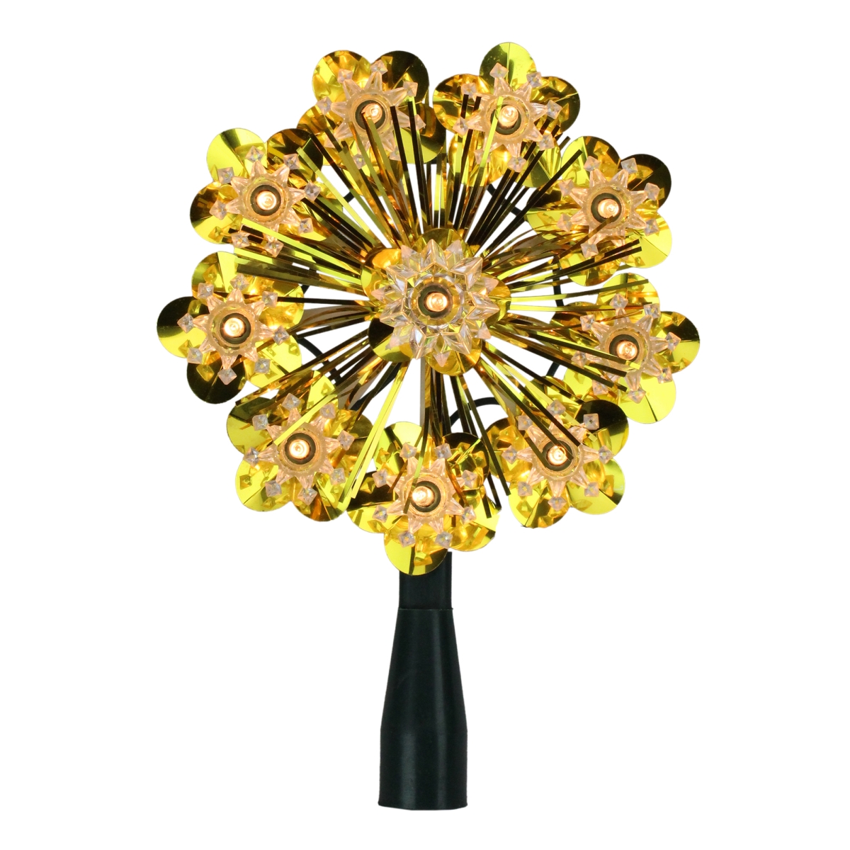 5.5 in. Gold Tinsel Snowflake Starburst Christmas Tree Topper - Clear Lights