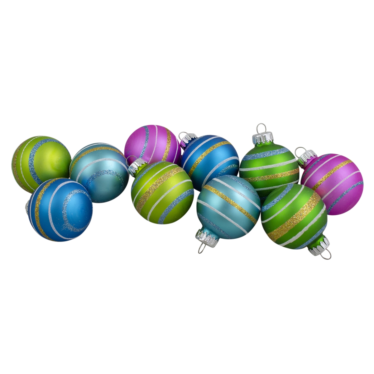 1.75 in. x 45mm. Blue Green and Pink Glass Ball Christmas Ornament Set - 10 Piece