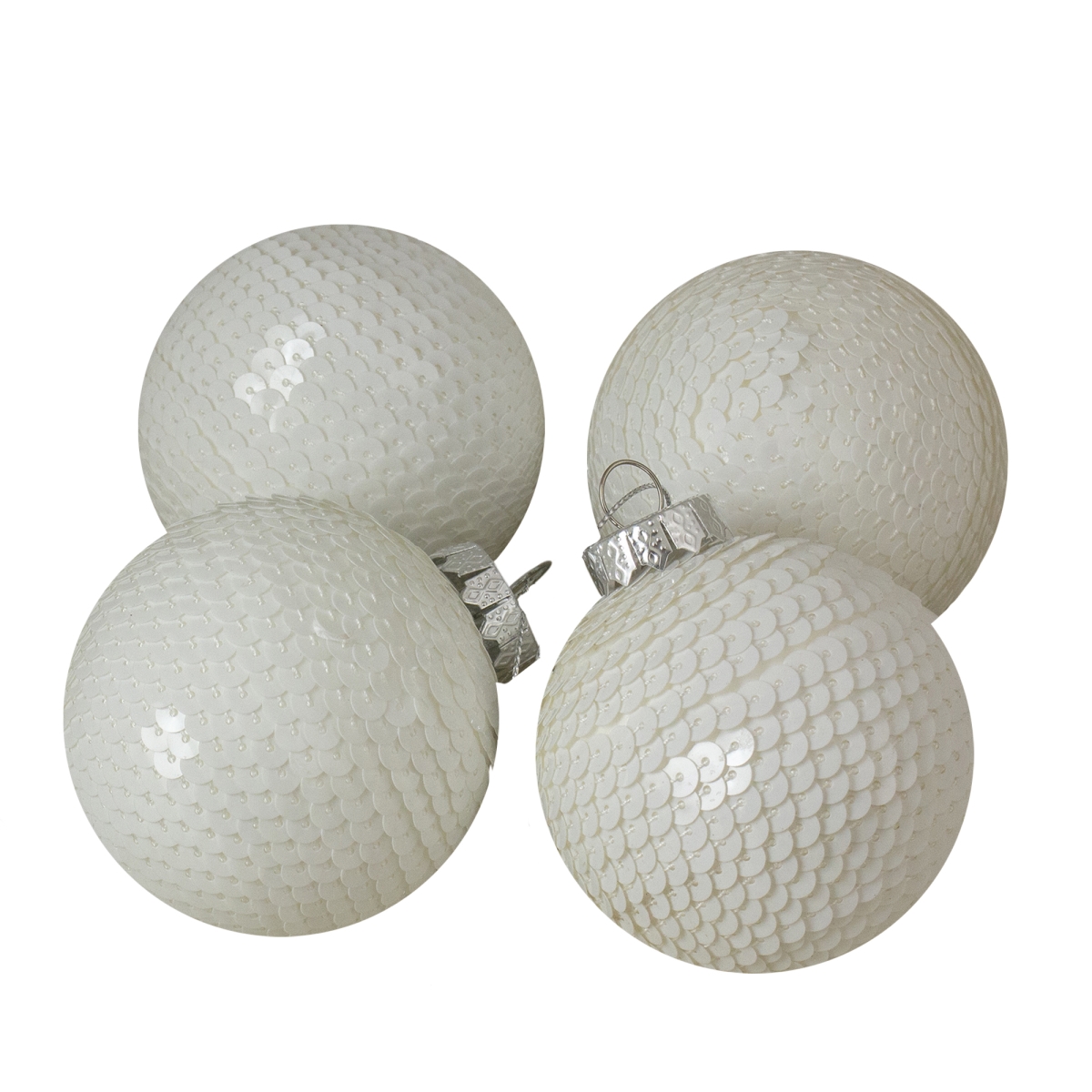 2.75 in. x 70mm. Shiny White Sequin Christmas Ball Ornaments - 4 Piece