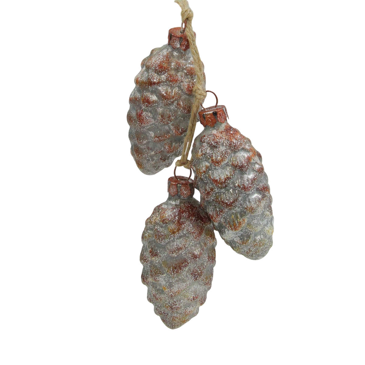 7 in. Distressed Silver & Rust Glittery Pine Cones Christmas Ornament