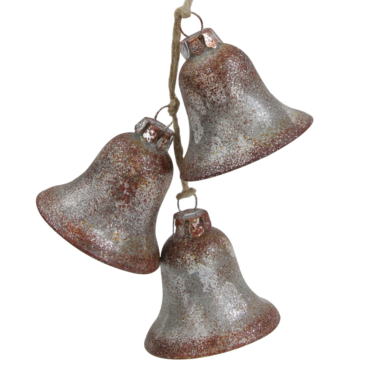 6 in. String of Retro Bells Glass Christmas Ornaments, Silver & Brown