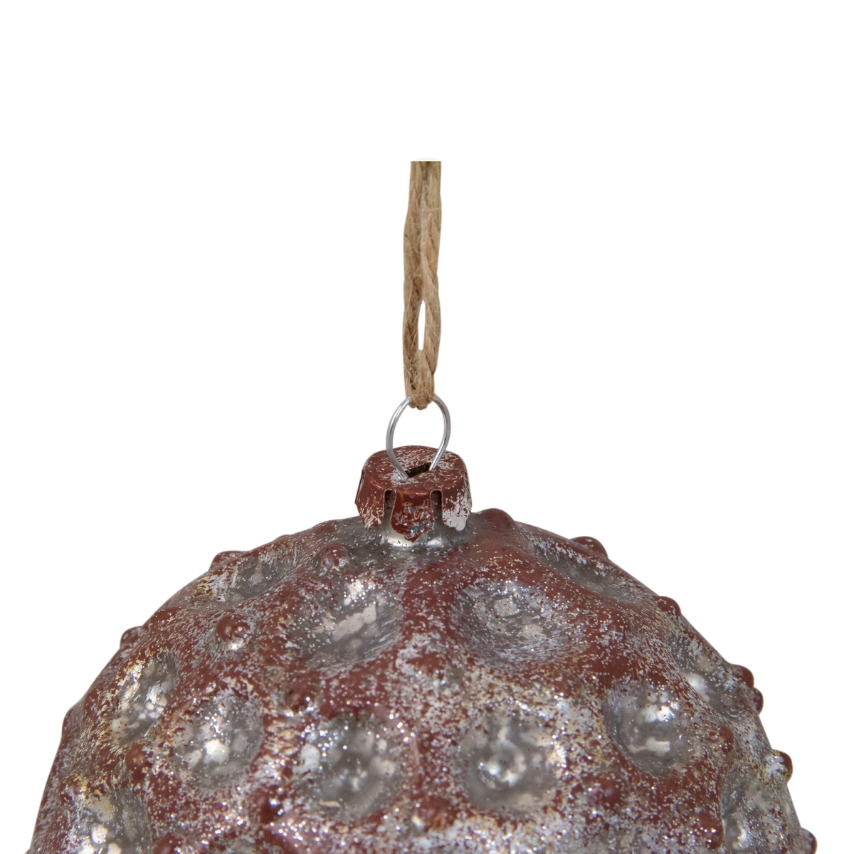 4 in. Distressed Silver & Rust Ball with Recessed Dot Design Christmas Ornament