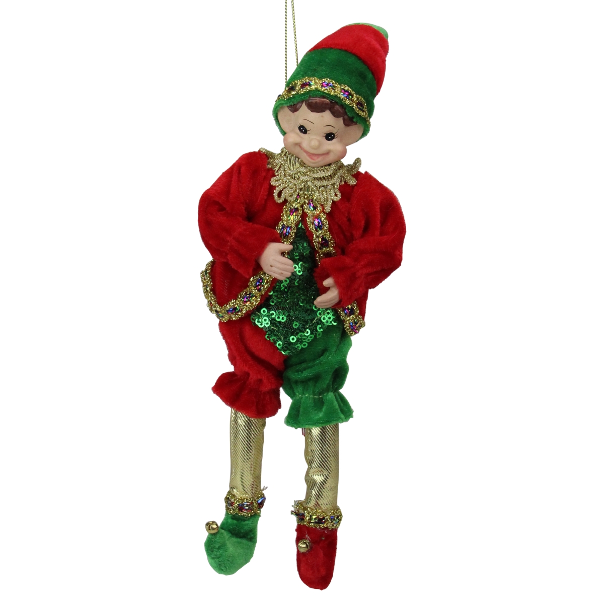 12 in. Bendable Elf in a Suit, Red, Green & Gold