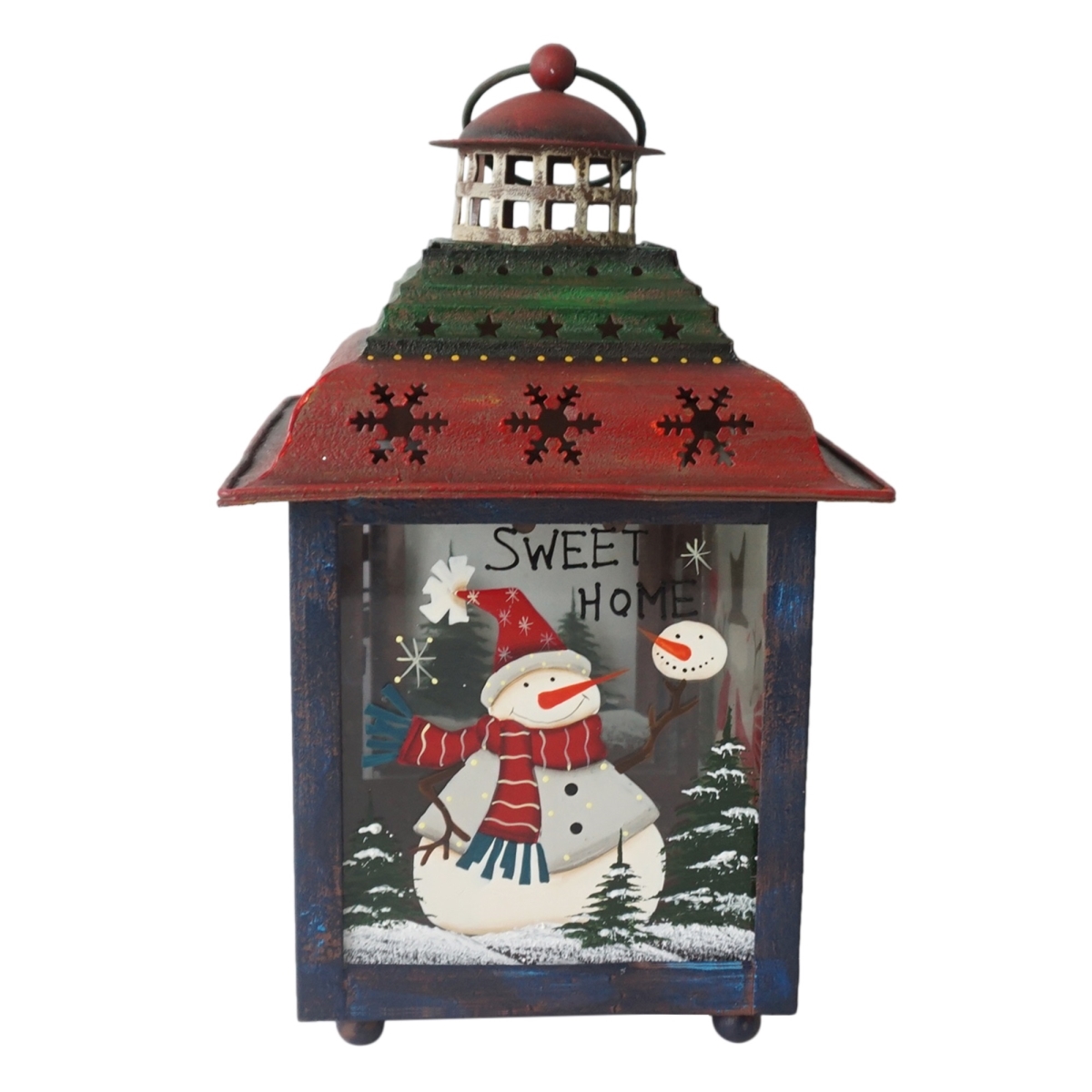 Picture of Northlight 33912034 11 in. Snowman Christmas Candle Lantern - Green&#44; Red & Blue