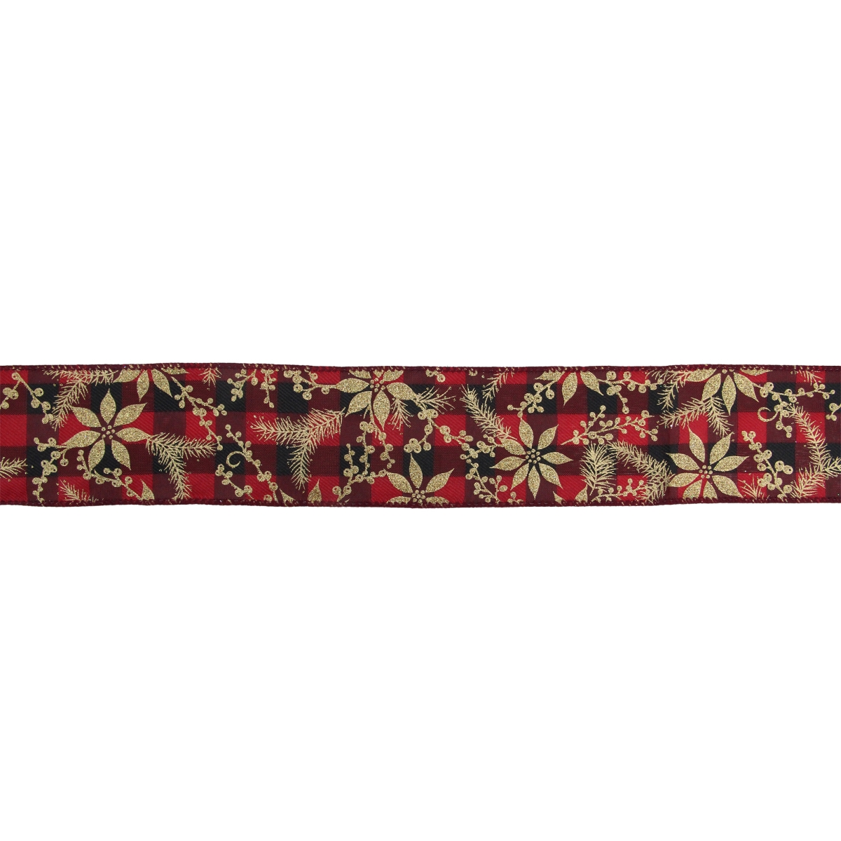 2.5 in. x 16 Yards Buffalo Plaid with Gold Christmas Wired Craft Ribbon