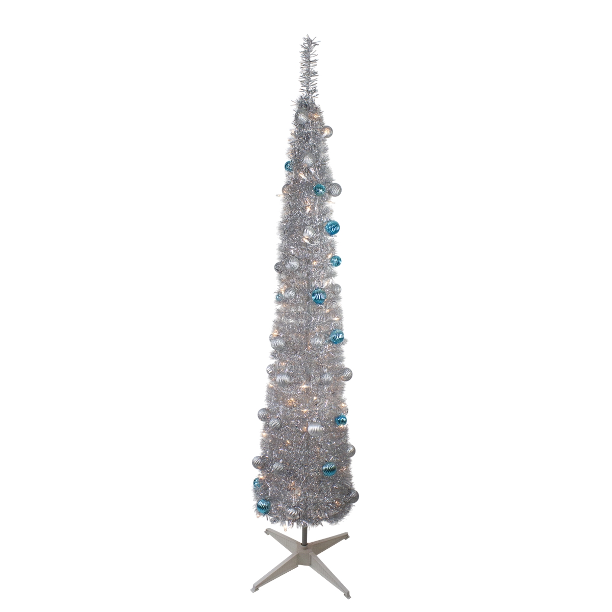 6 ft. Pre-Lit Silver Tinsel Pop Up Artificial Christmas Tree - Clear Lights