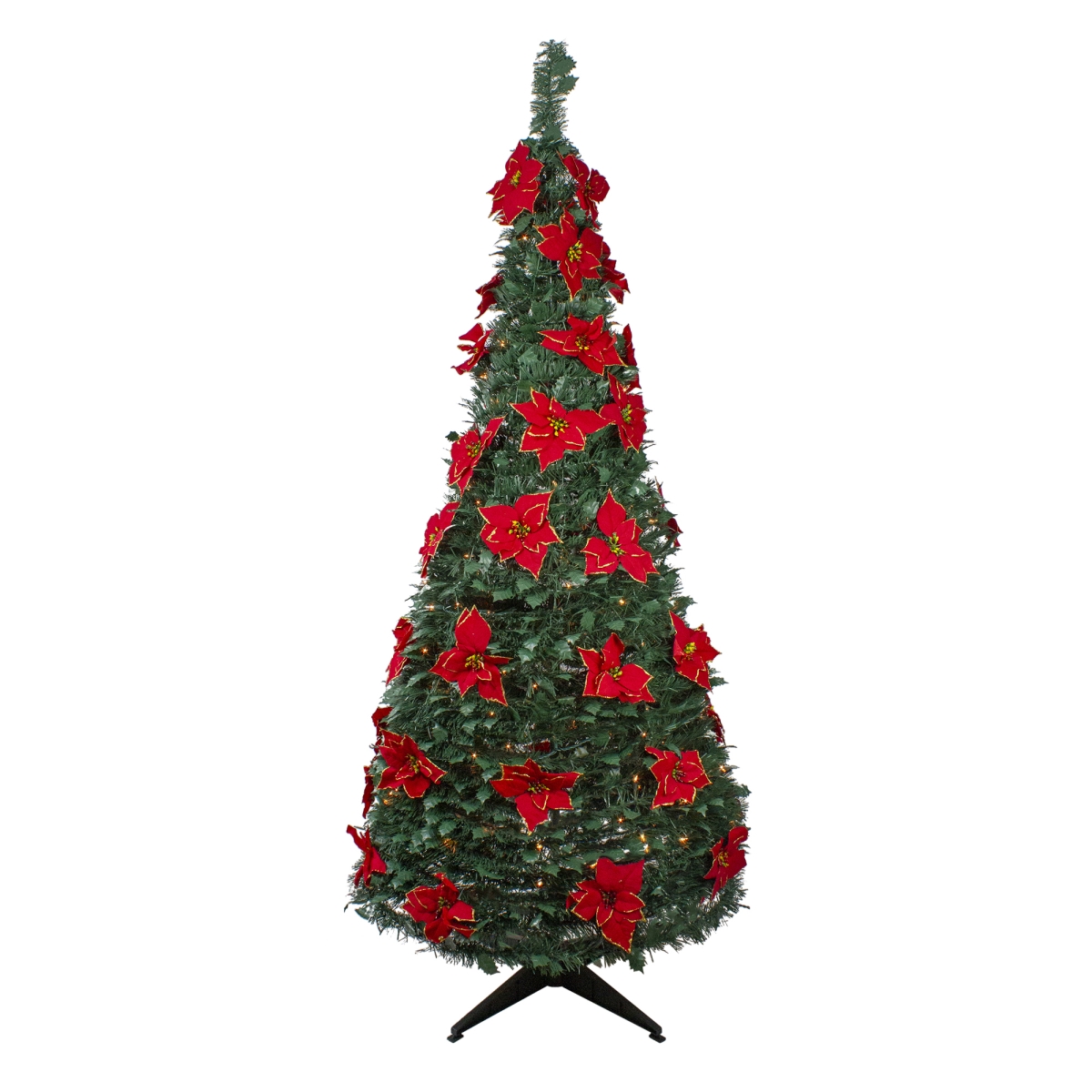 6 ft. Pre-Lit Green Poinsettia Pop Up Artificial Christmas Tree - Clear Lights Slim