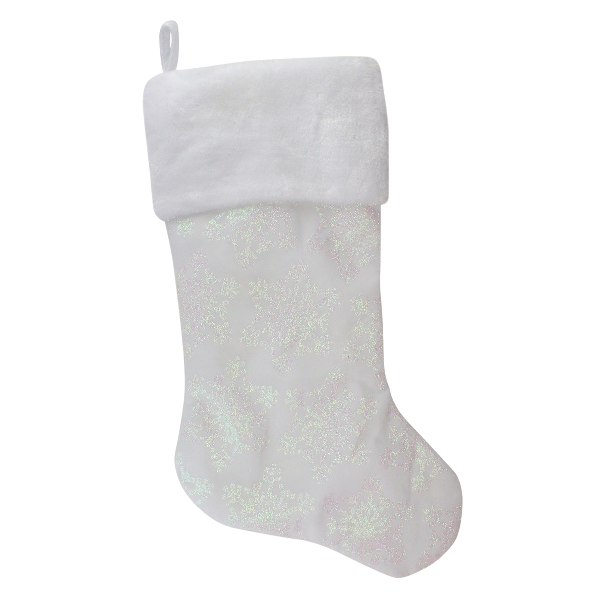 22 in. LED Lighted White Iridescent Glittered Snowflake Christmas Stocking