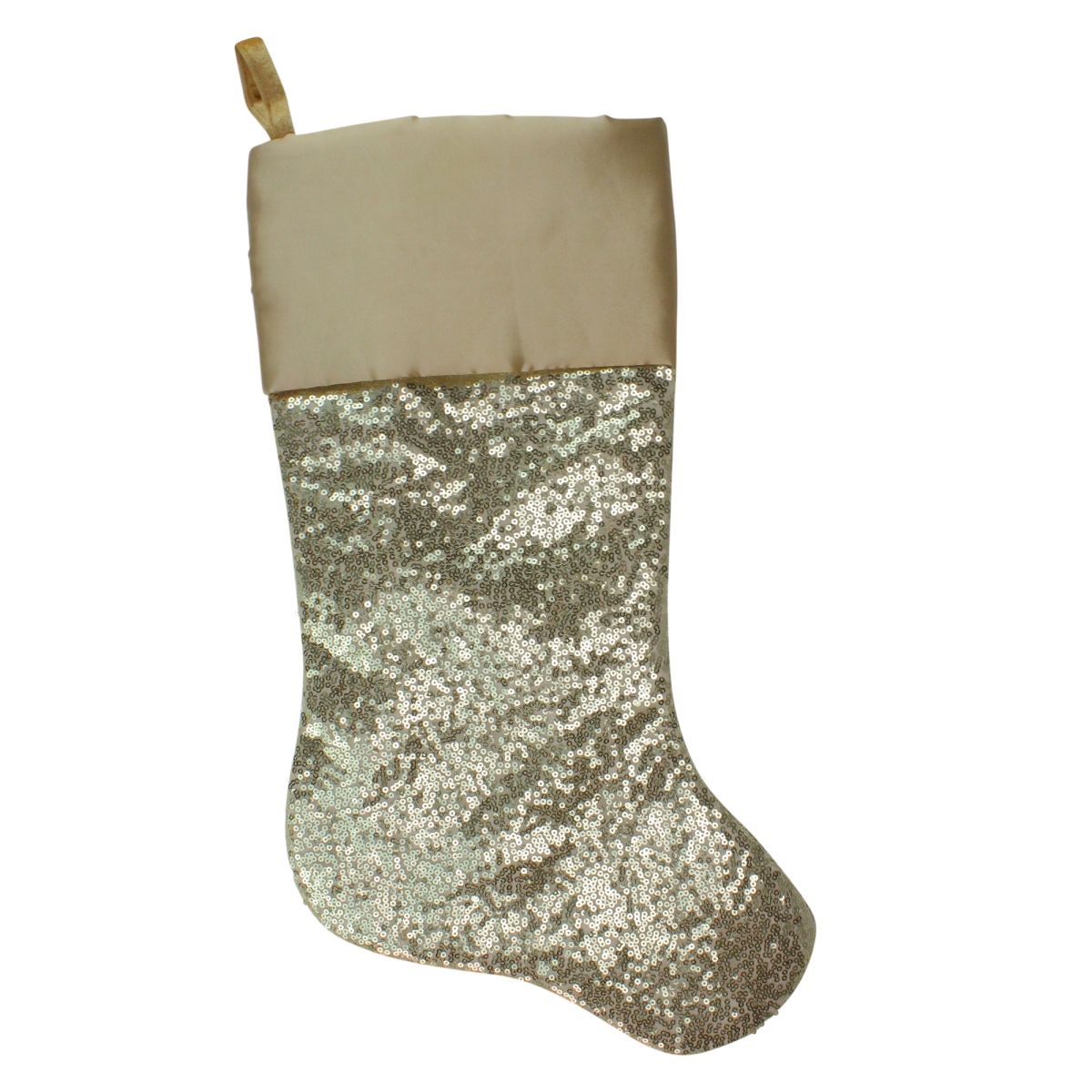22 in. Golden Metallic Sequined Christmas Stocking with Satin Cuff