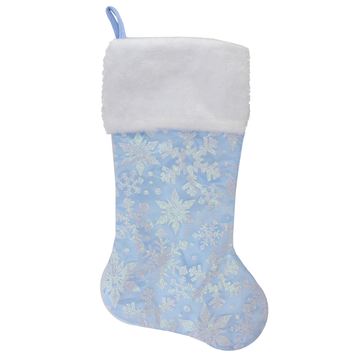 22 in. LED Lighted Blue Iridescent Glittered Snowflake Christmas Stocking