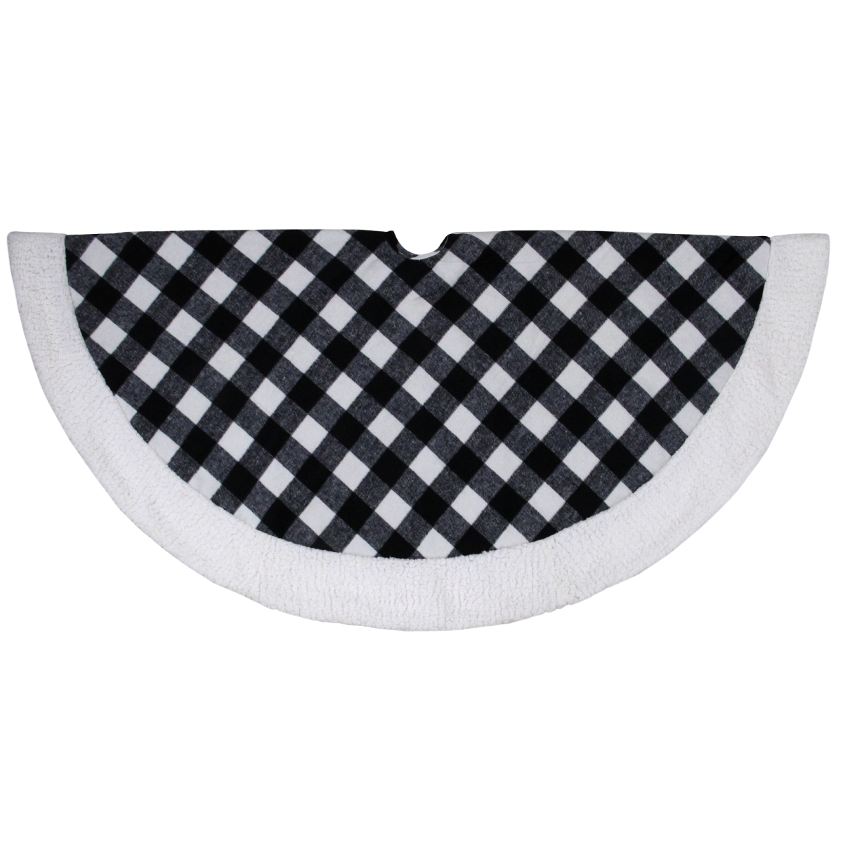48 in. Black & White Buffalo Plaid Christmas Tree Skirt with Sherpa Trim