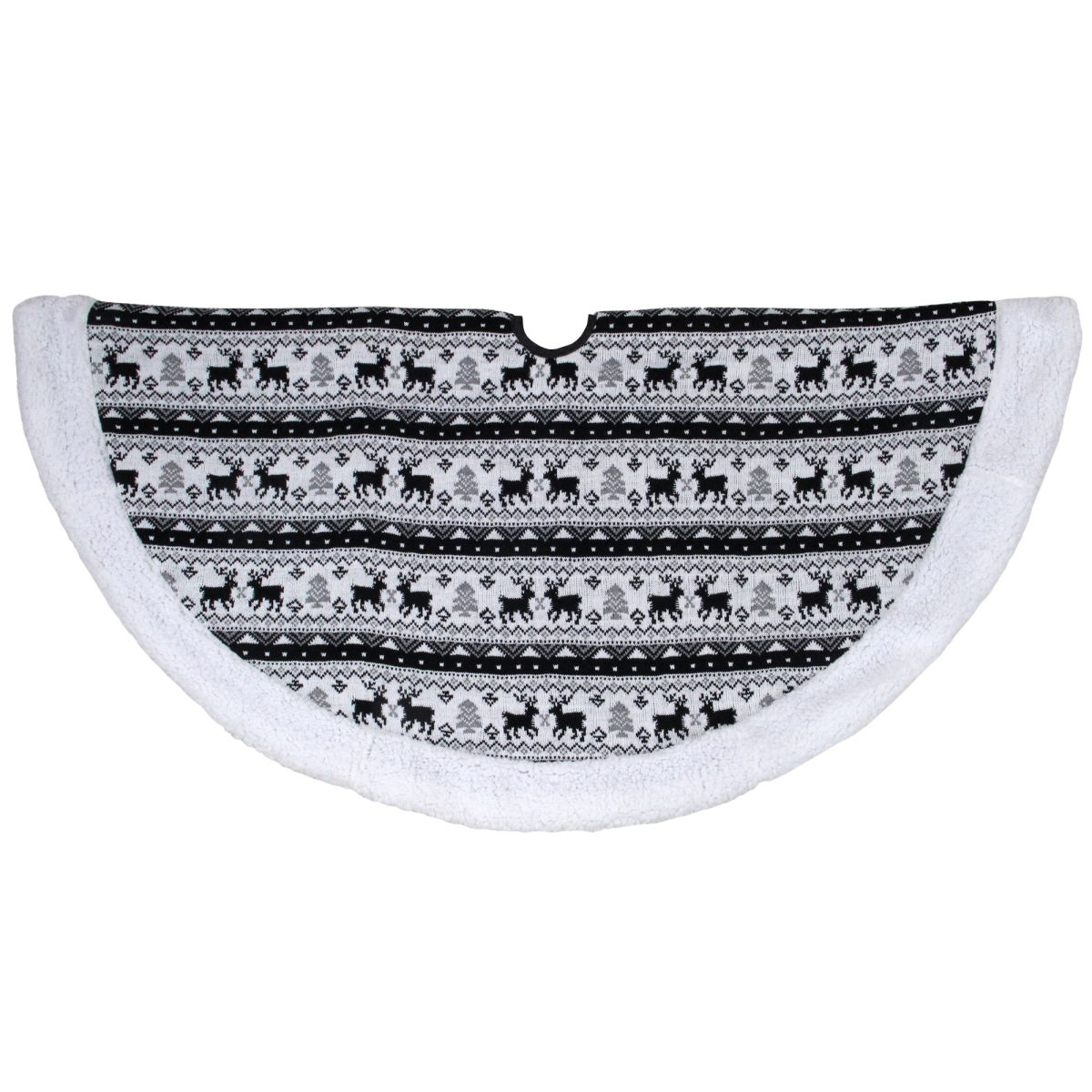48 in. Black & White Knitted Reindeer Lodge Round Christmas Tree Skirt