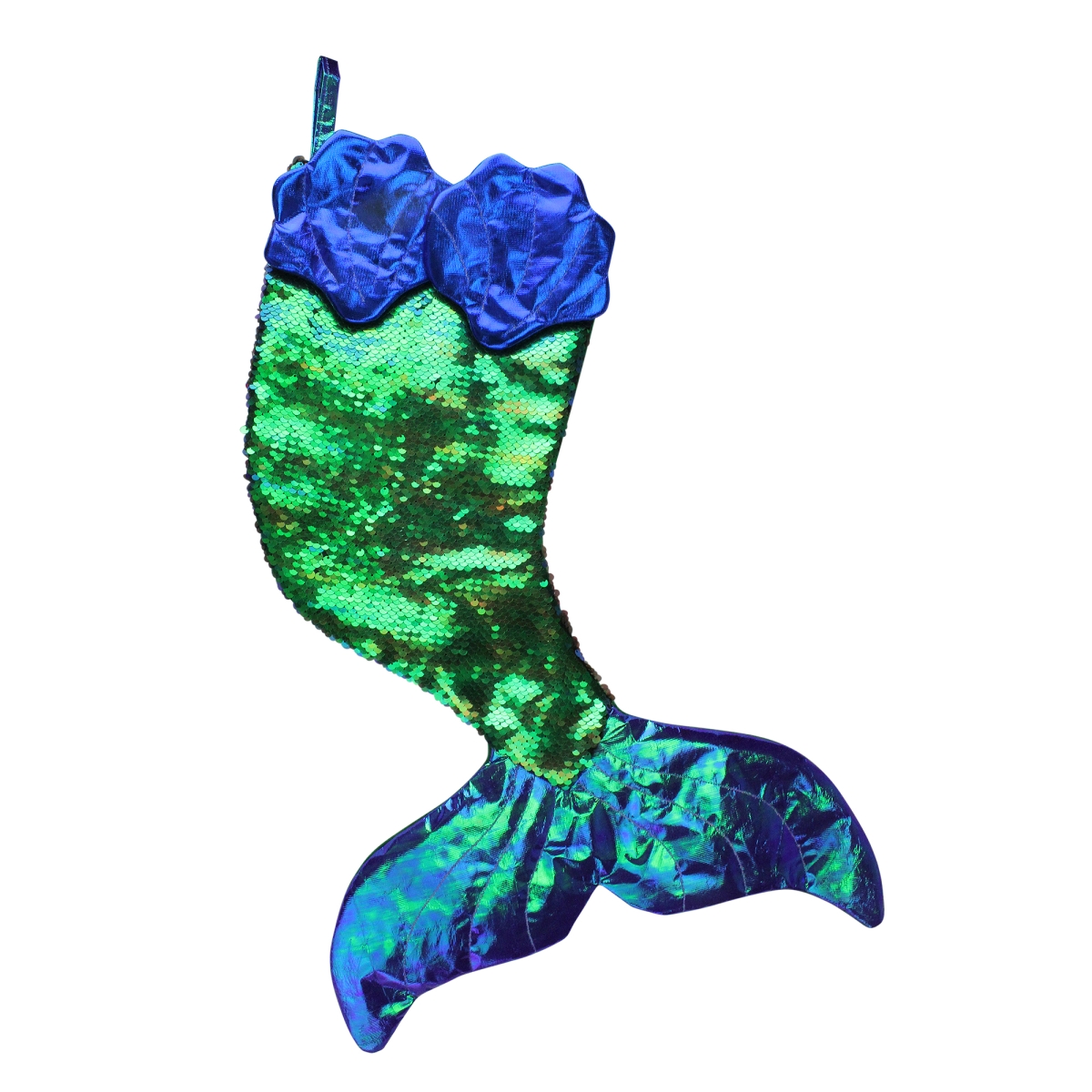 24 in. Green & Black Sequined Iridescent Mermaid Christmas Stocking