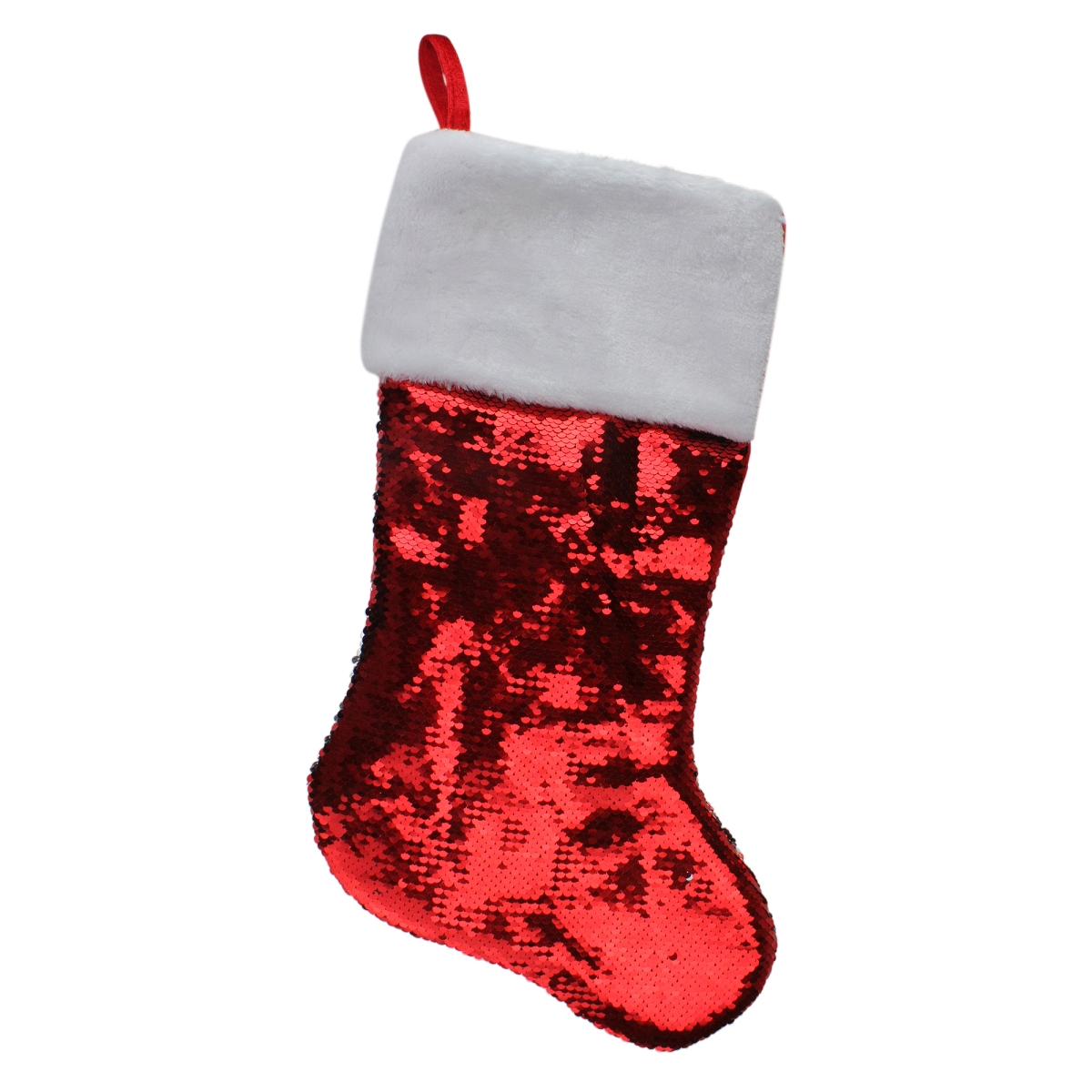 22 in. Red & Silver Reversible Sequined Christmas Stocking