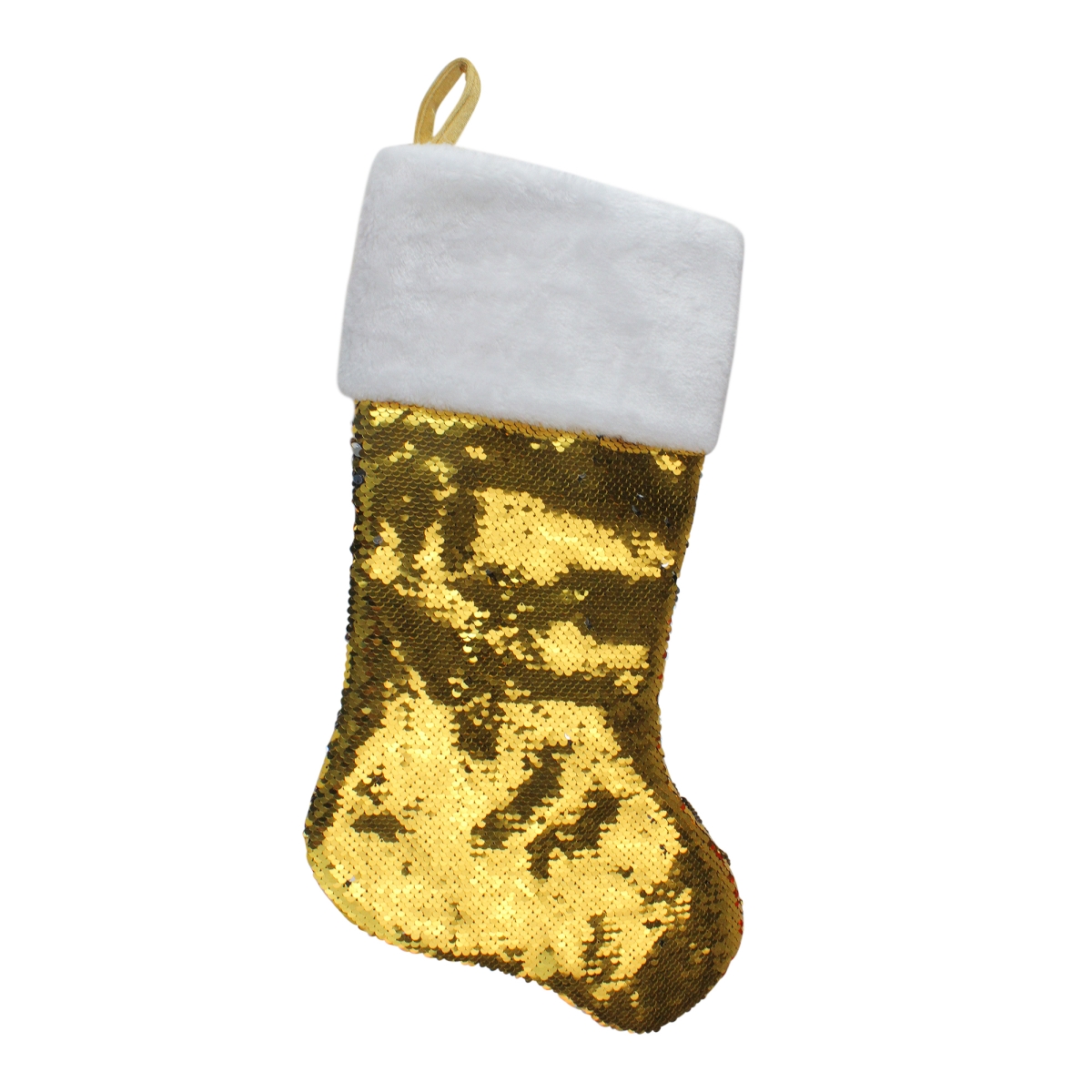 22.75 in. Gold & Silver Reversible Sequined Christmas Stocking