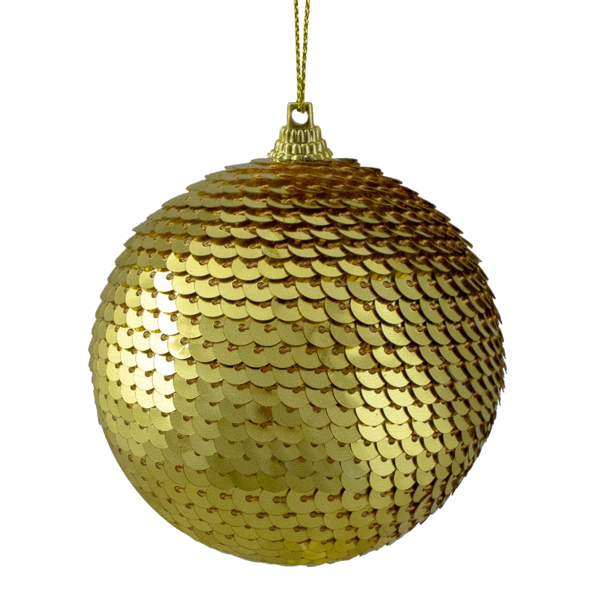 3.14 in. Gold Sequin Shatterproof Ball Christmas Ornament