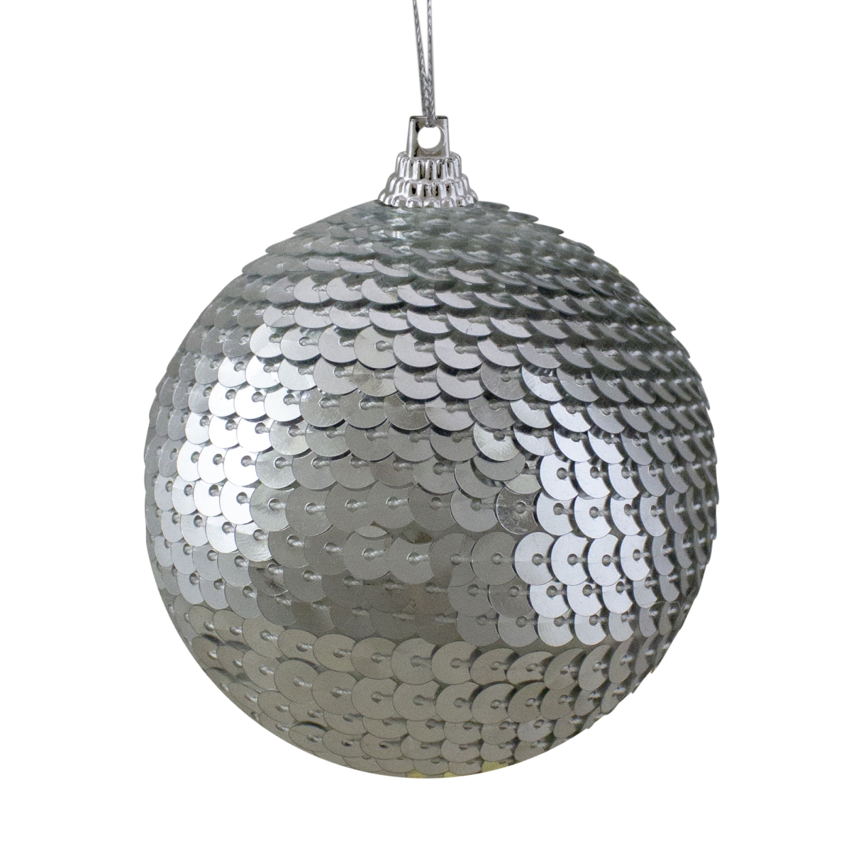 3.14 in. Silver Sequin Shatterproof Ball Christmas Ornament