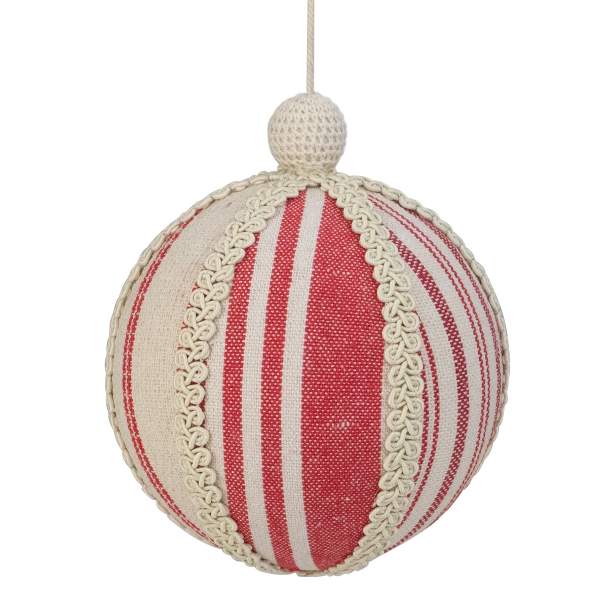 6 in. White & Red Striped & Ribboned Ball Christmas Ornament