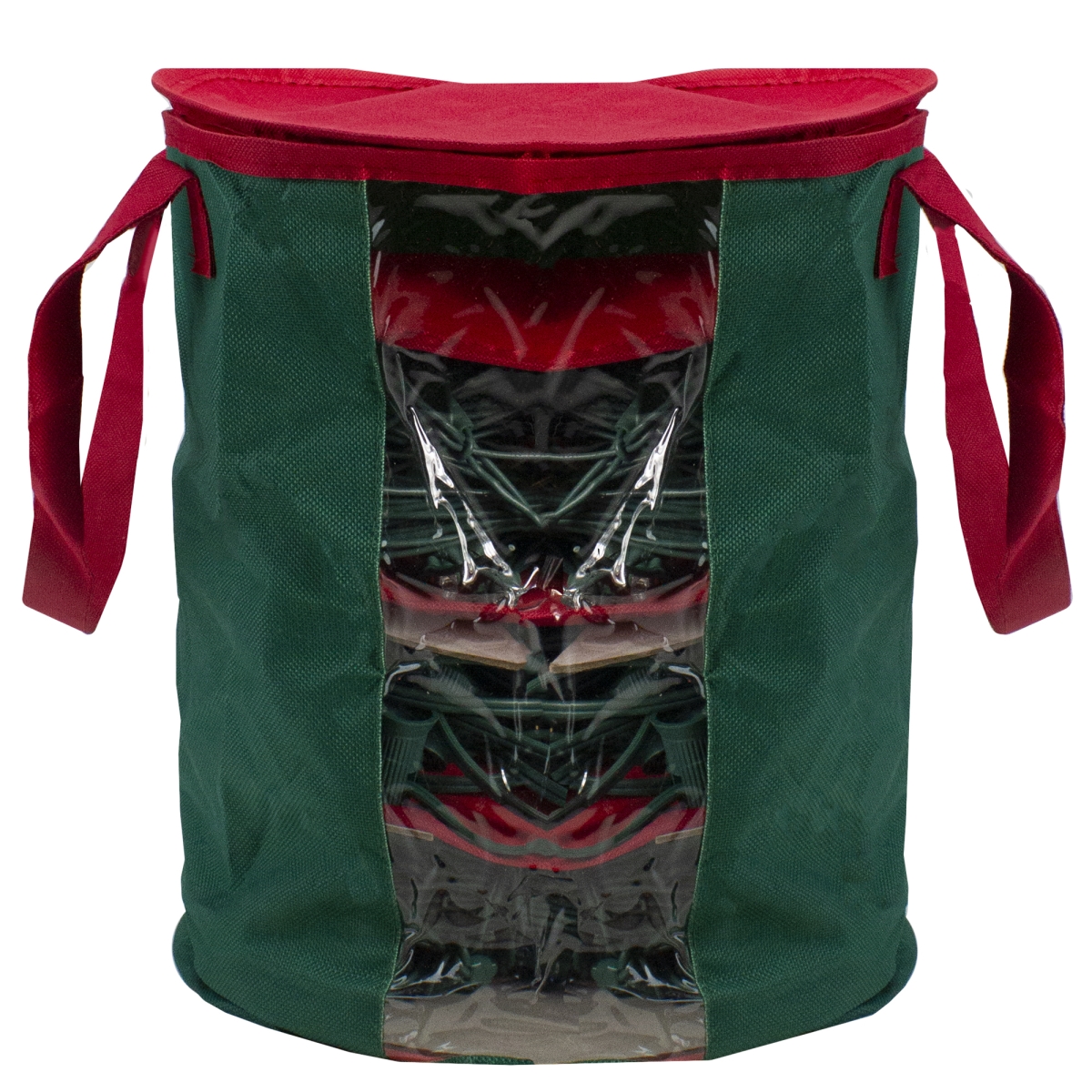 33841594 12 in. Red & Green Christmas Light Storage Organizer with Window