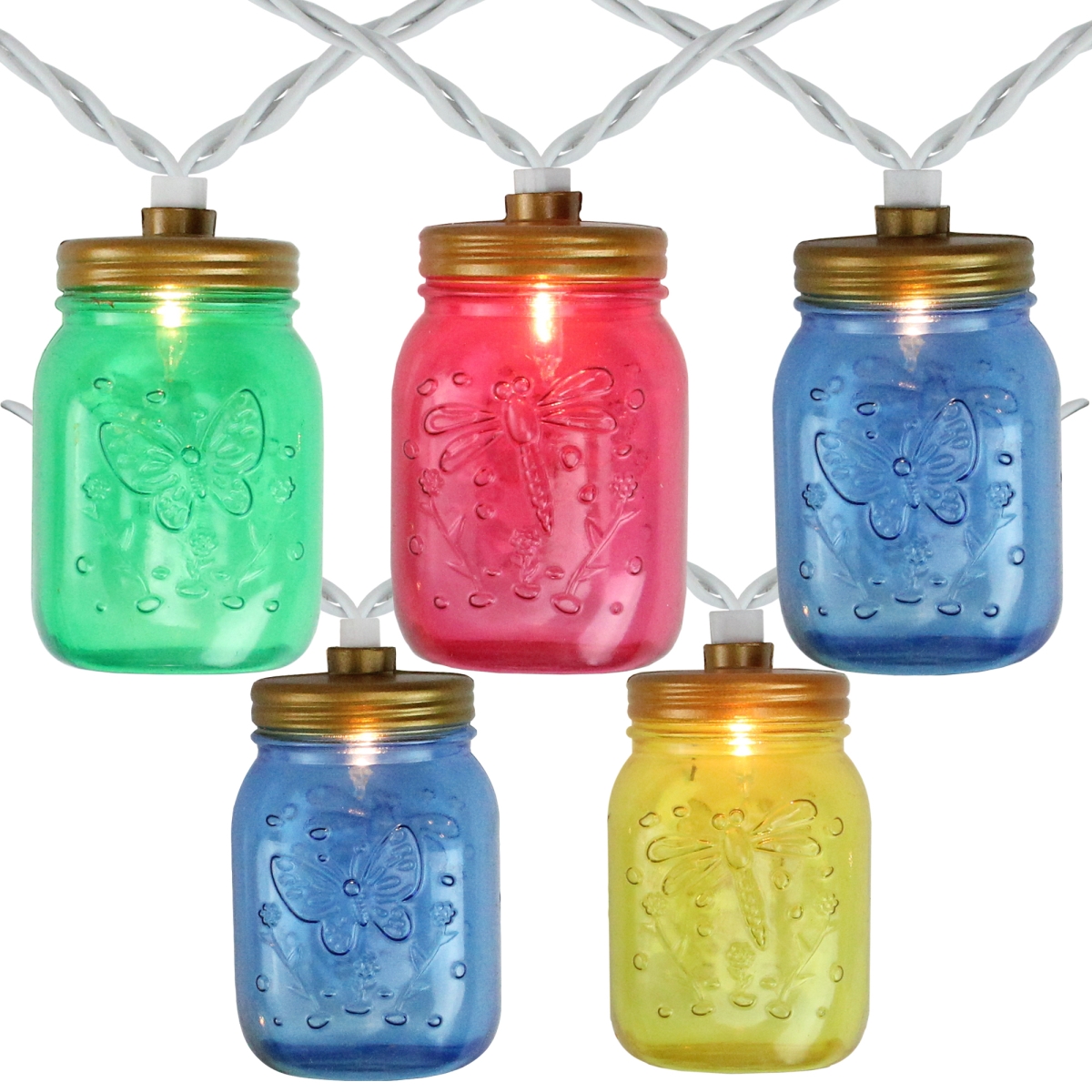 Multi-Color Mini Mason Jar Patio Lights with White Wire, 7.5 ft. - 10 Count