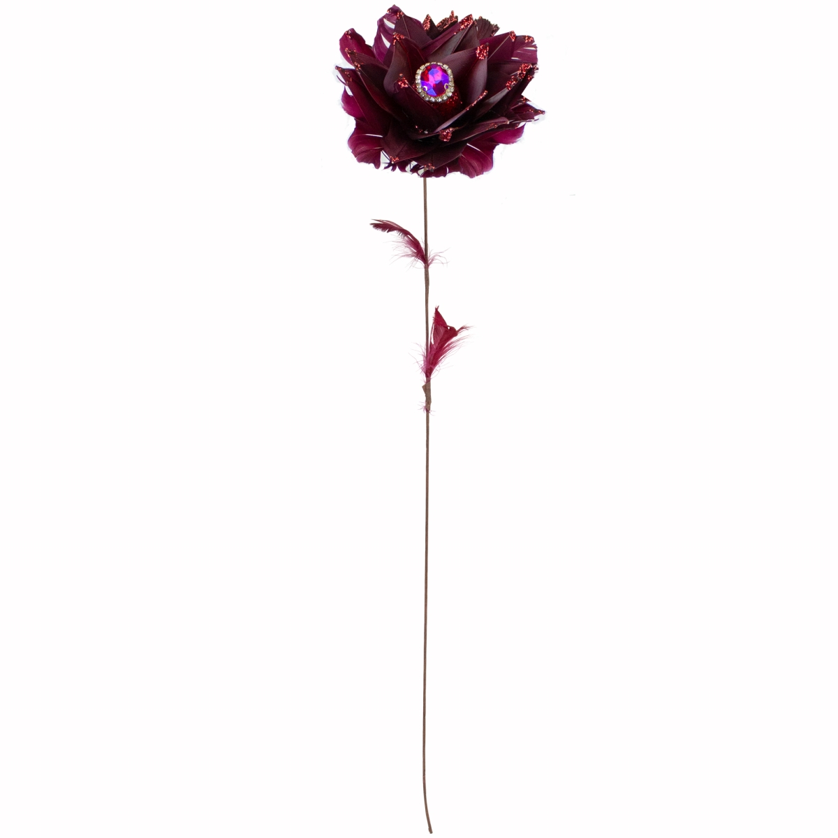 20.75 in. Feather Peony Artificial Christmas Floral Pick, Deep Red