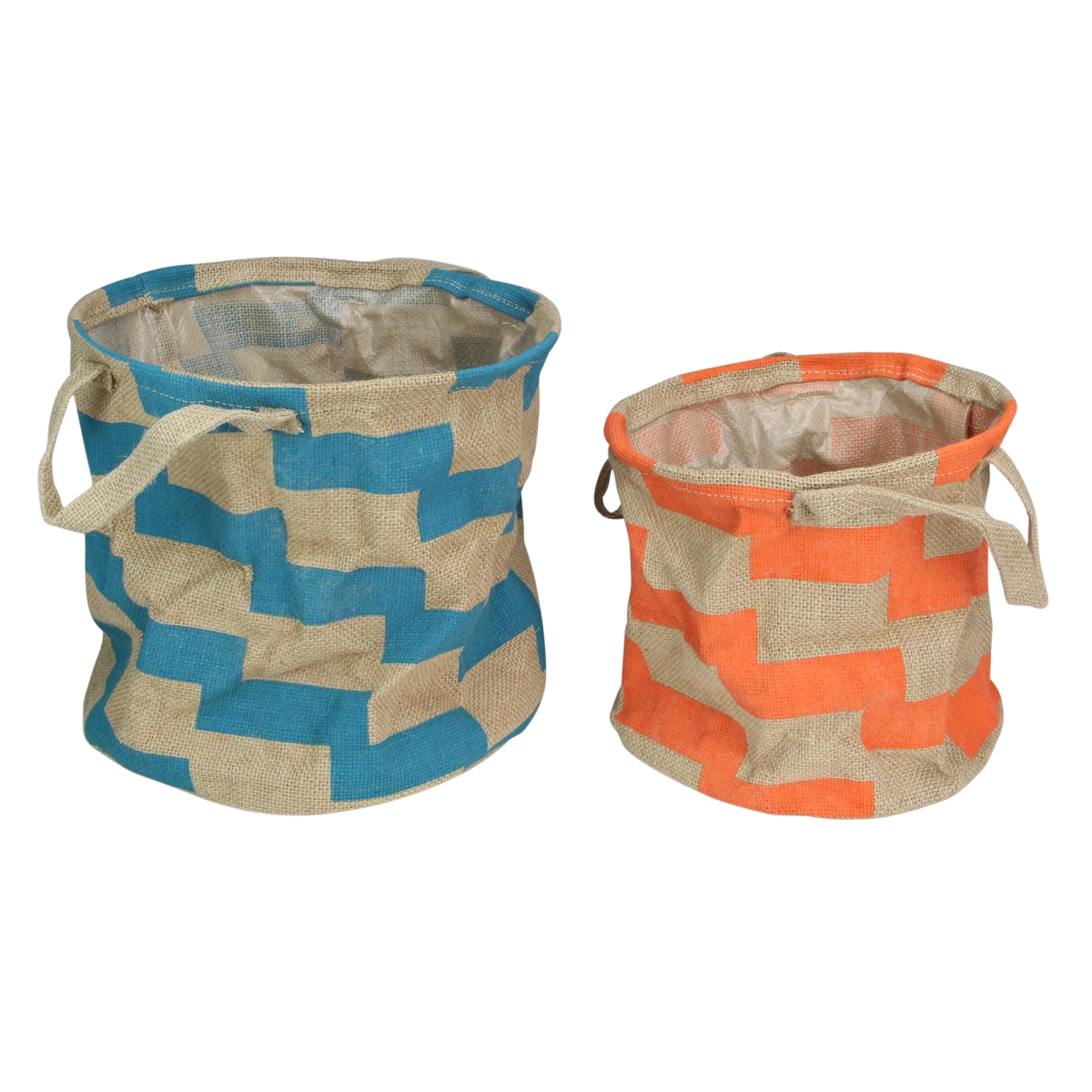 Picture of Avon 33537530 12 in. Burlap Baskets with Handles - Orange & Teal - Set of 2