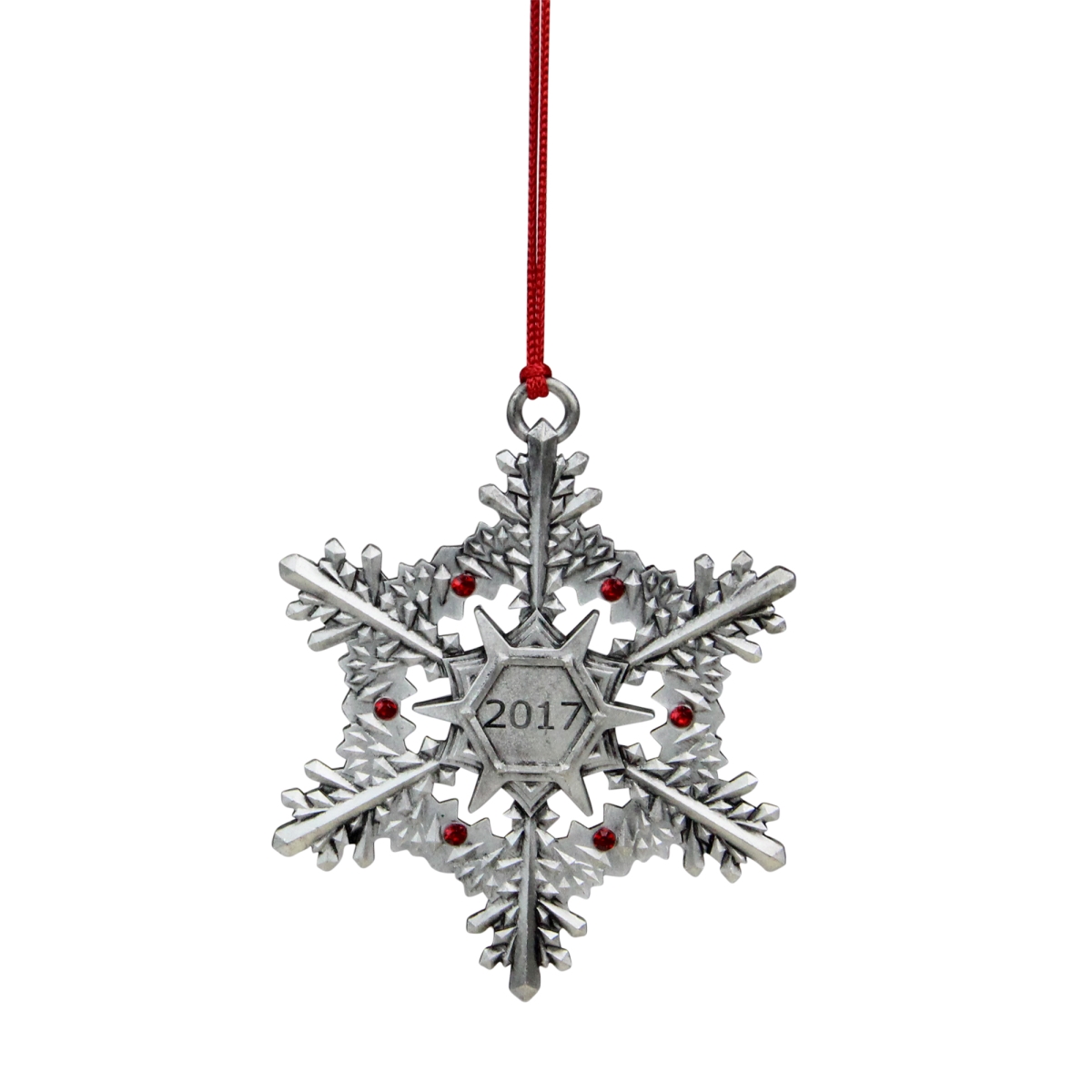 33537604 3 in. Snowflake with Gems 2017 Hanging Christmas Ornament - Silver & Red