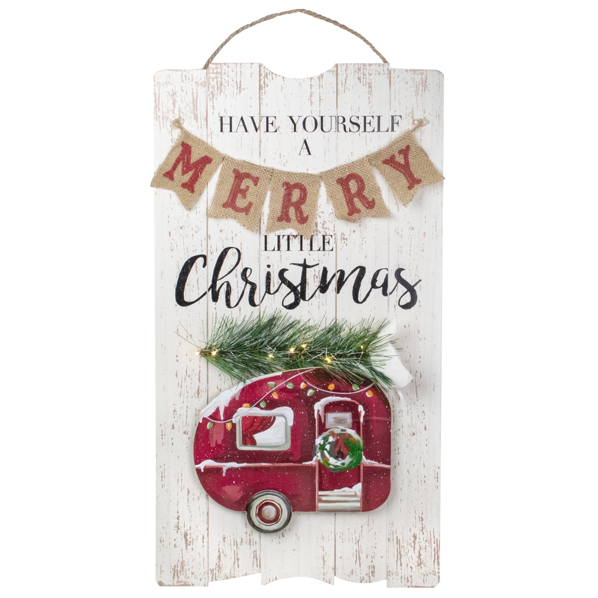 24 in. Lighted Merry Little Christmas Vintage Trailer Wall Decor, Red
