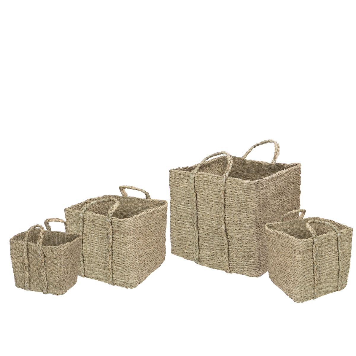 Square Wicker Table & Floor Baskets, Rustic Beige - Set of 4