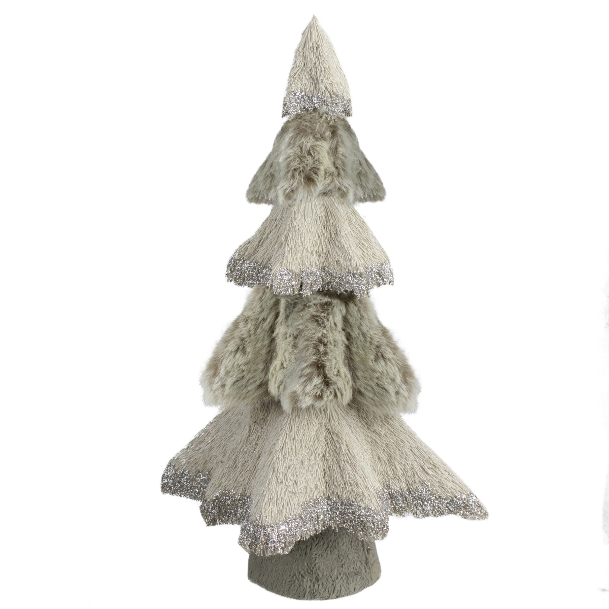 20 in. Multi Textured Triangular Table Top Christmas Tree with Glitter, Gray & Beige