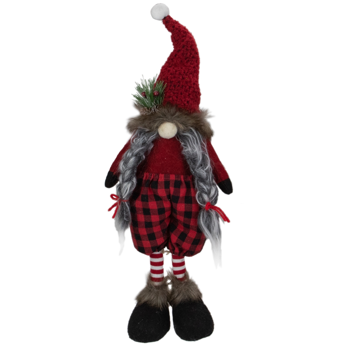 18.75 in. Buffalo Plaid Girl Gnome Christmas Figurine, Red & Black